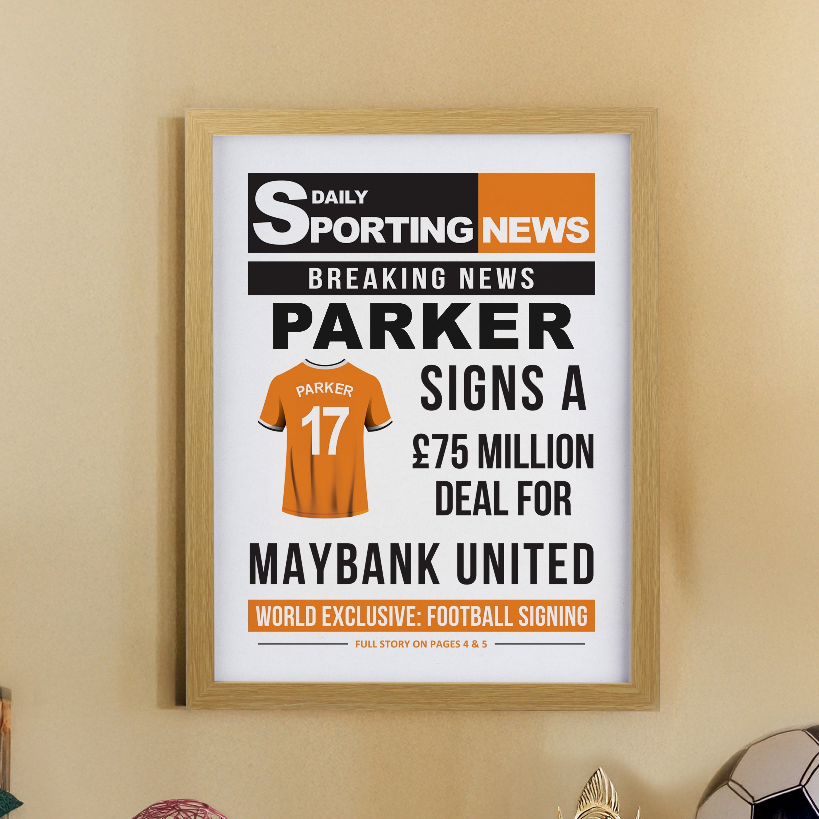 Framed Prints Personalised Football News Oak Poster Frame