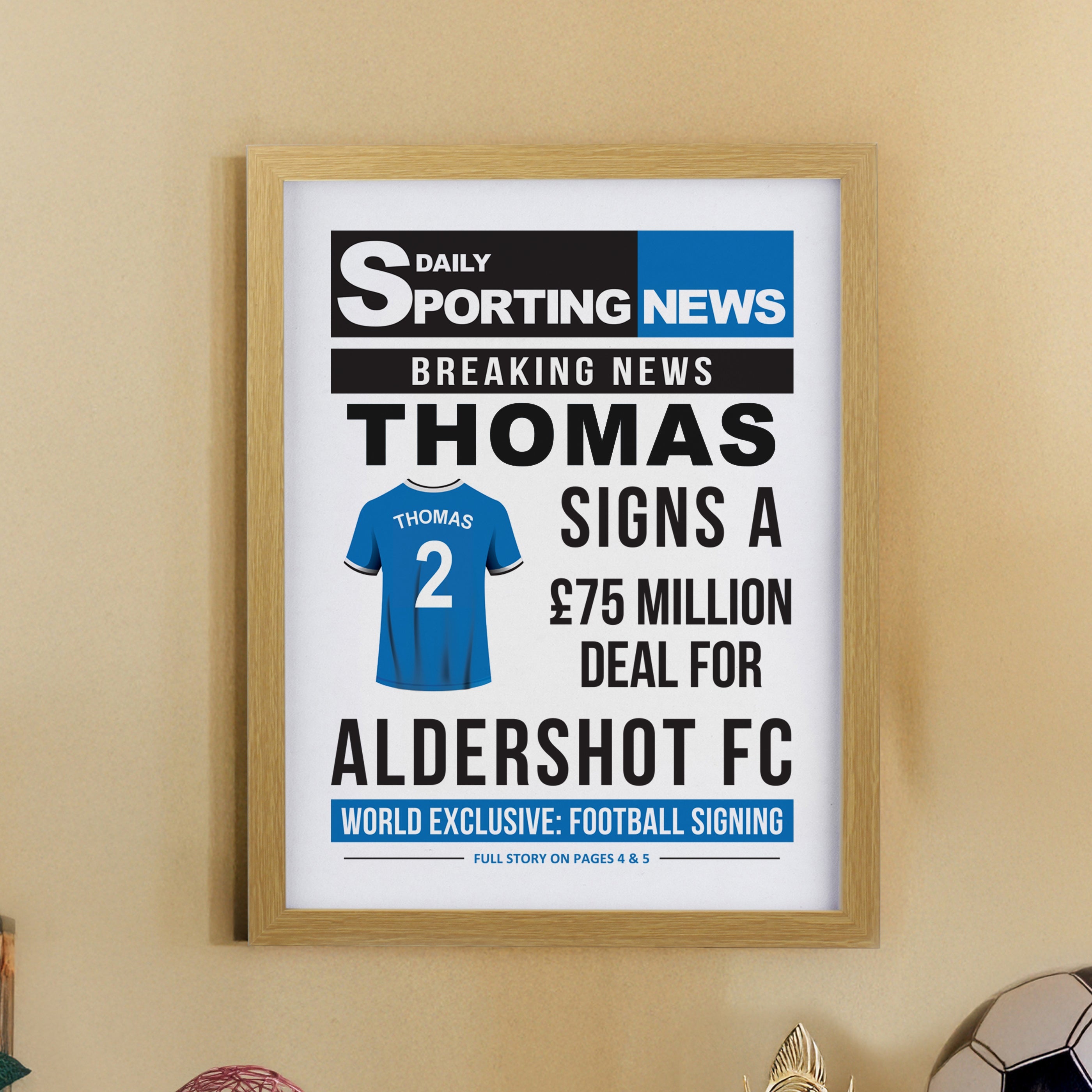 Framed Prints Personalised Football News Oak Poster Frame