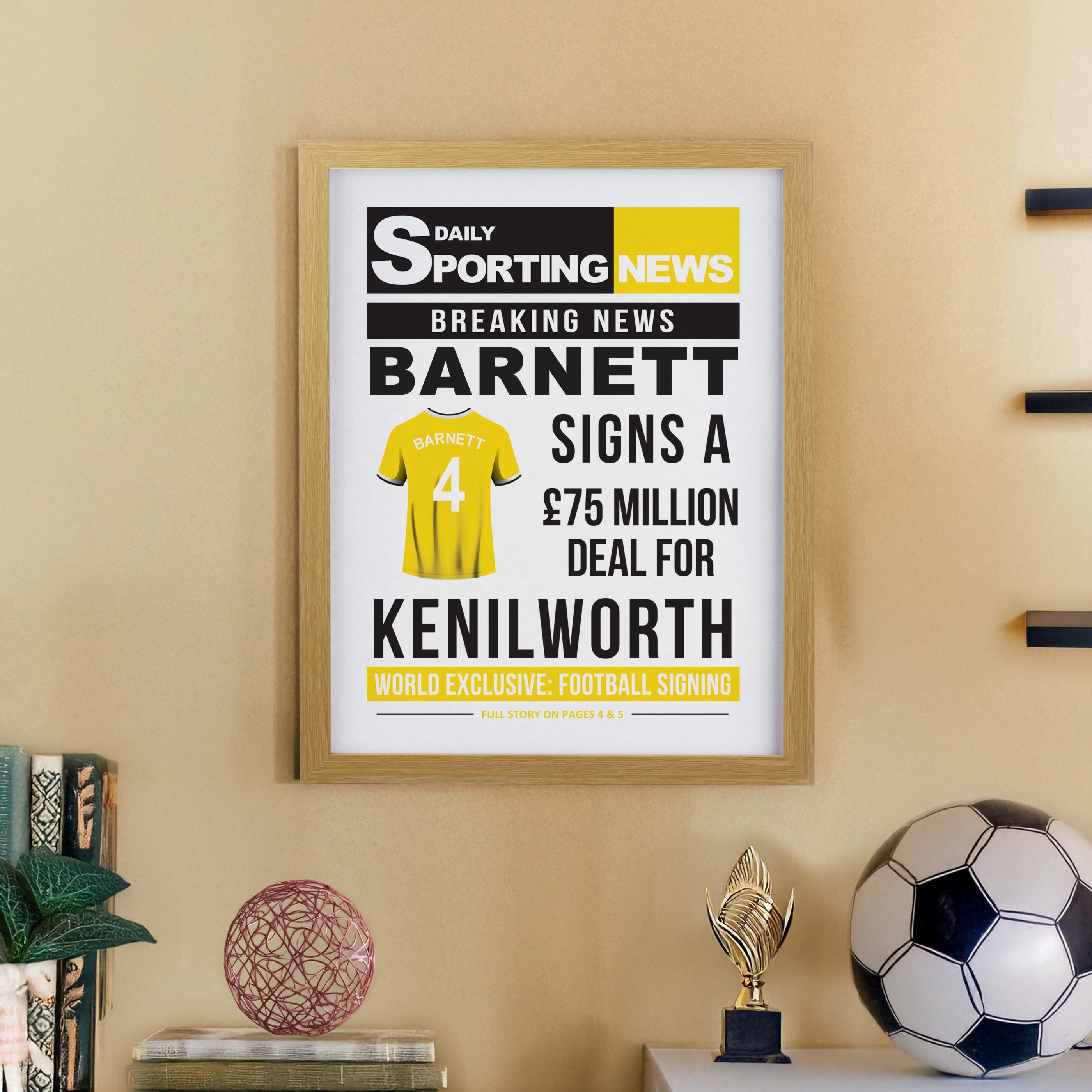 Framed Prints Personalised Football News Oak Poster Frame
