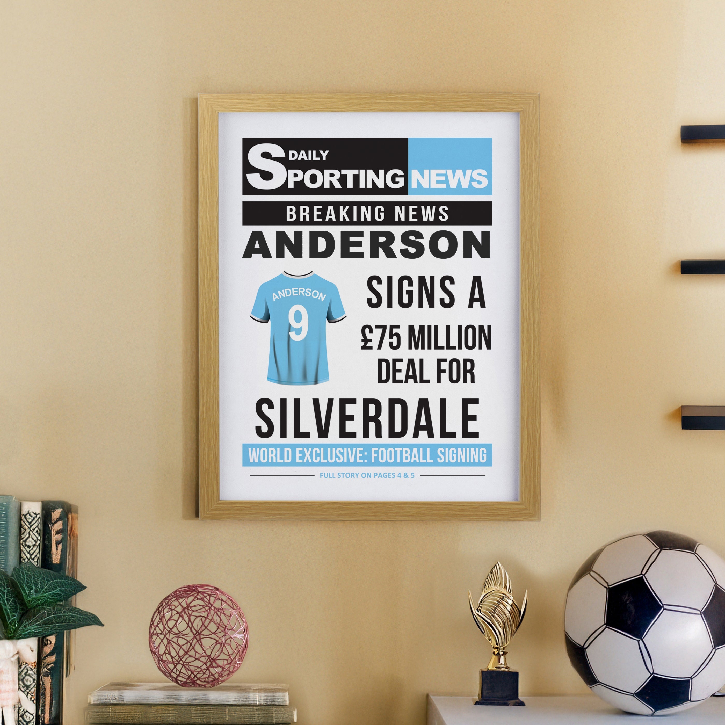 Framed Prints Personalised Football News Oak Poster Frame