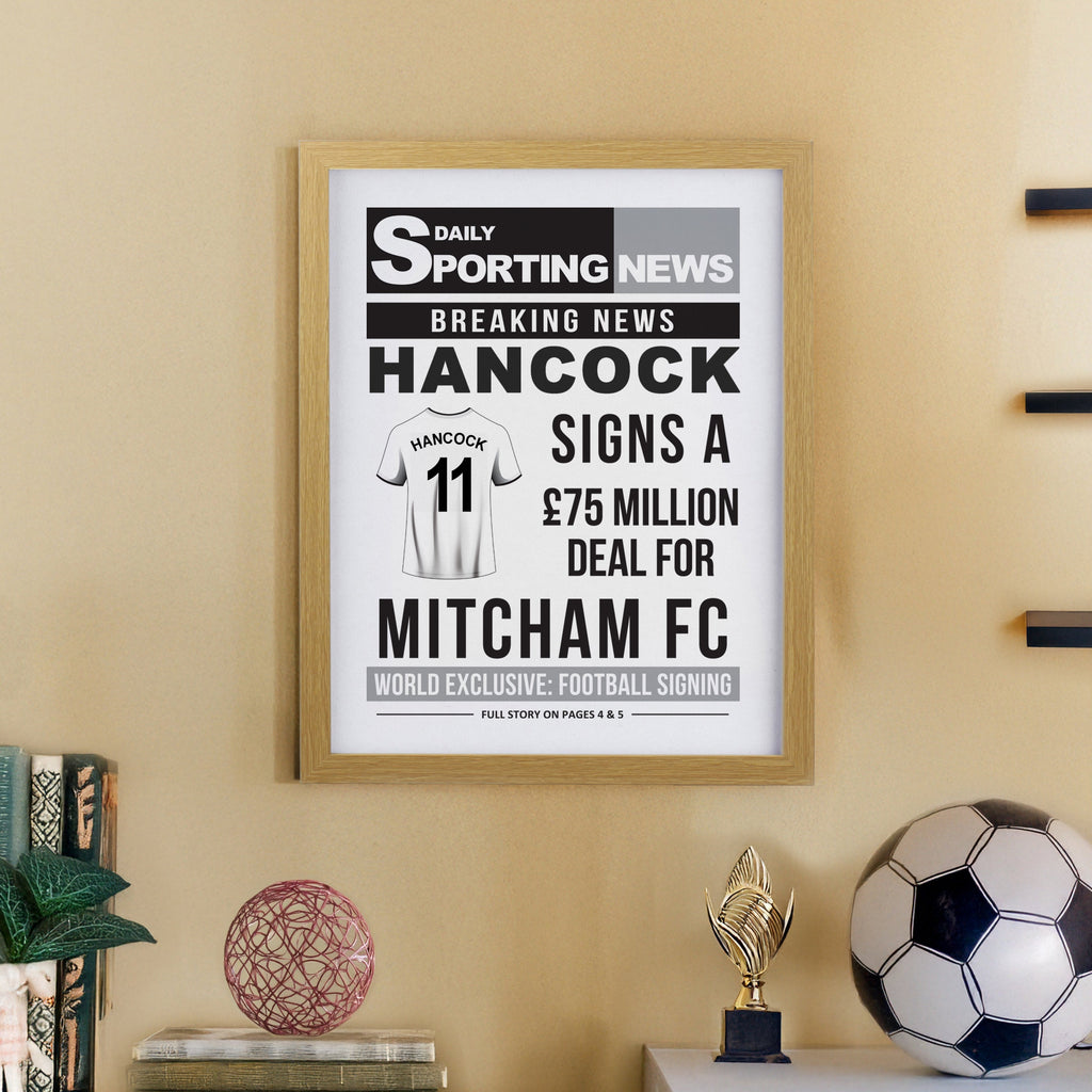 Framed Prints Personalised Football News Oak Poster Frame