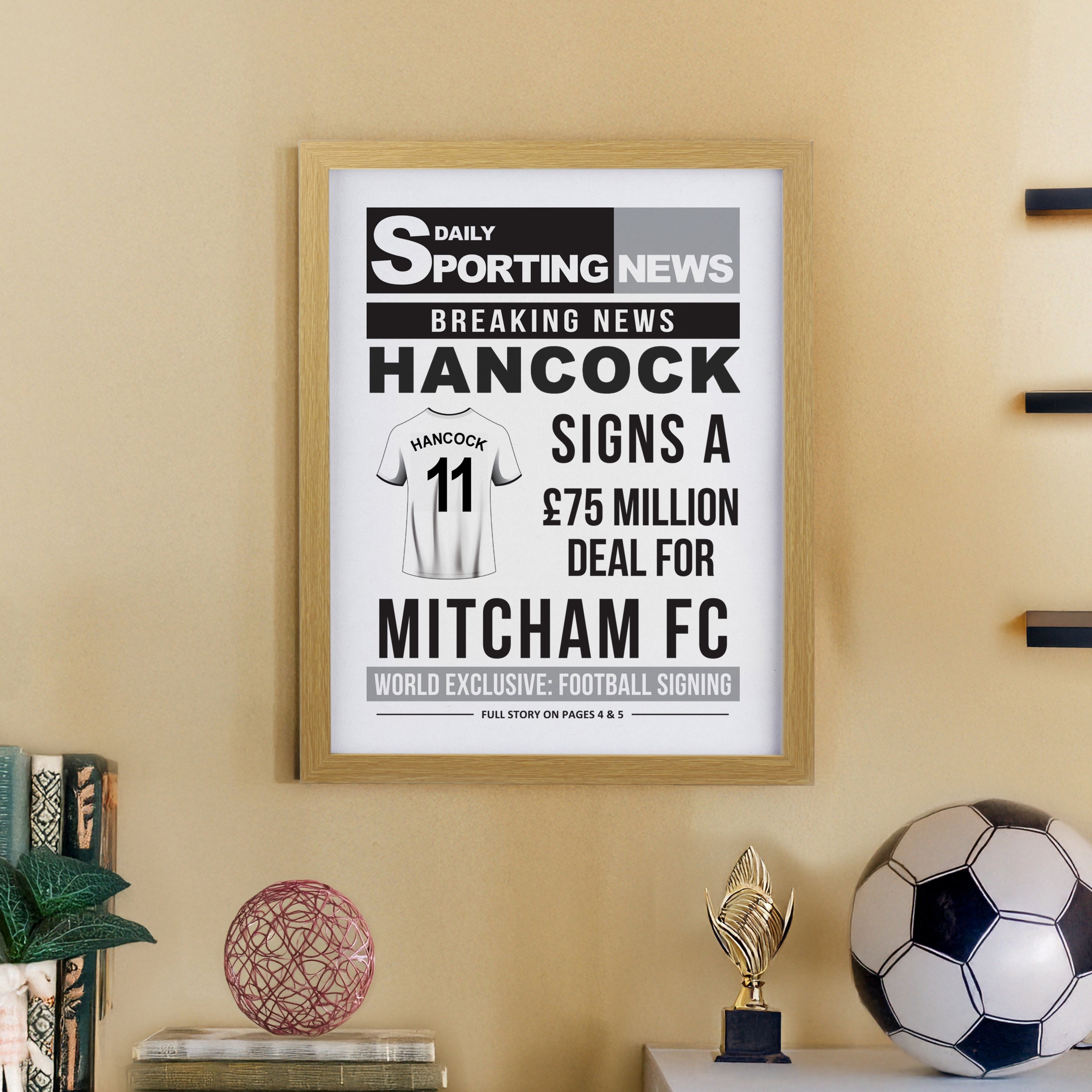 Framed Prints Personalised Football News Oak Poster Frame
