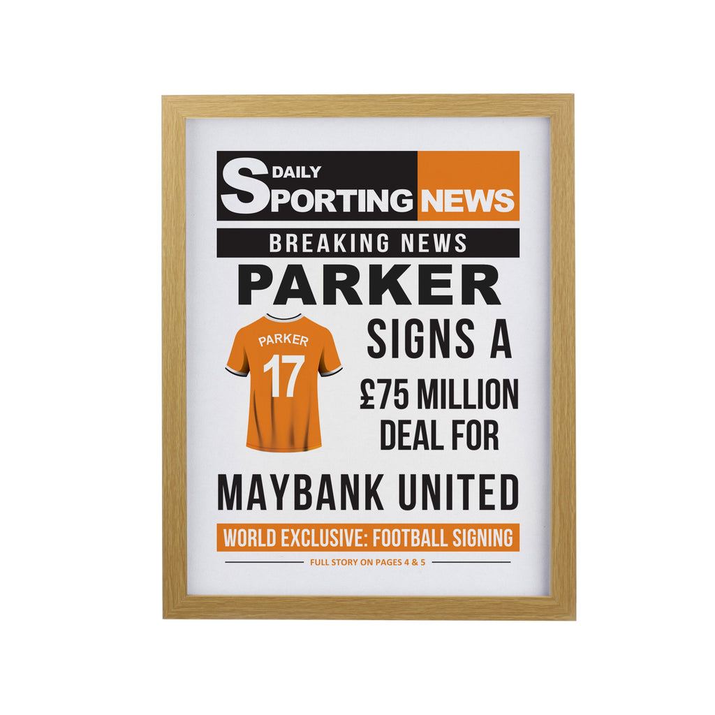 Framed Prints Personalised Football News Oak Poster Frame
