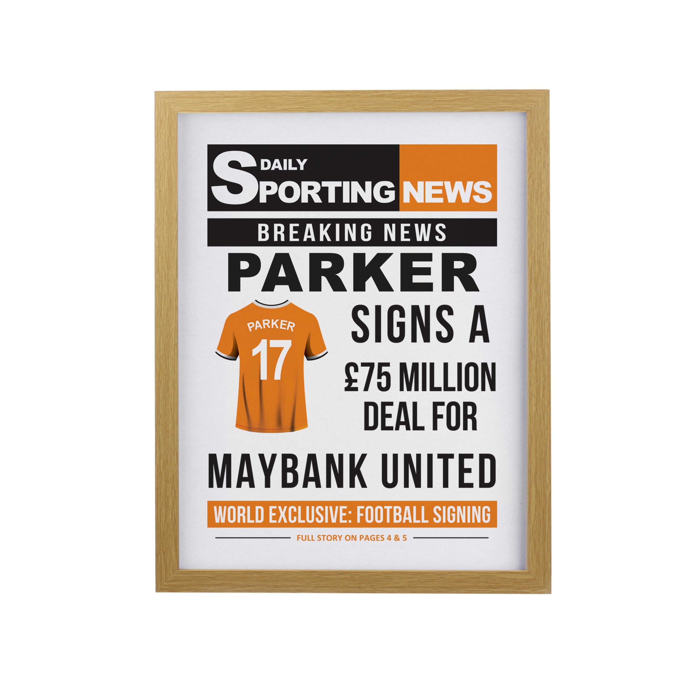 Framed Prints Personalised Football News Oak Poster Frame