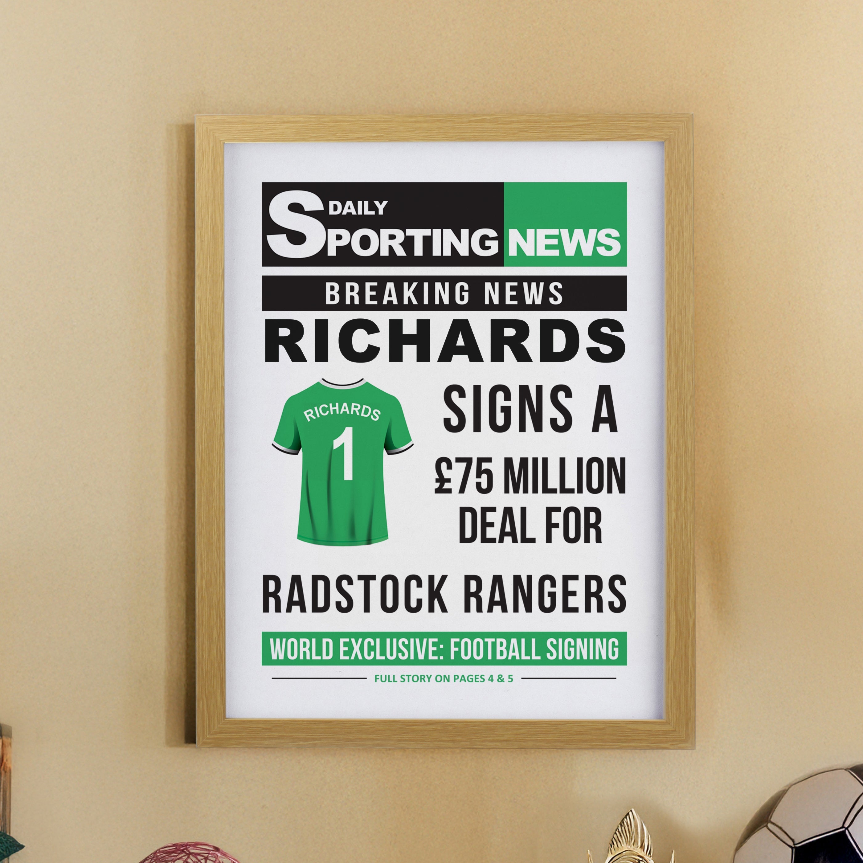 Framed Prints Personalised Football News Oak Poster Frame