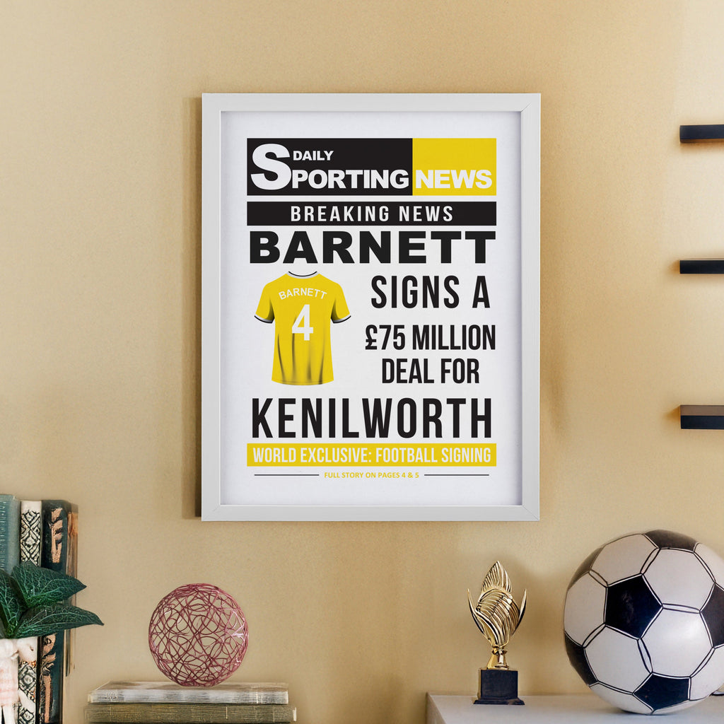 Framed Prints Personalised Football News White Poster Frame