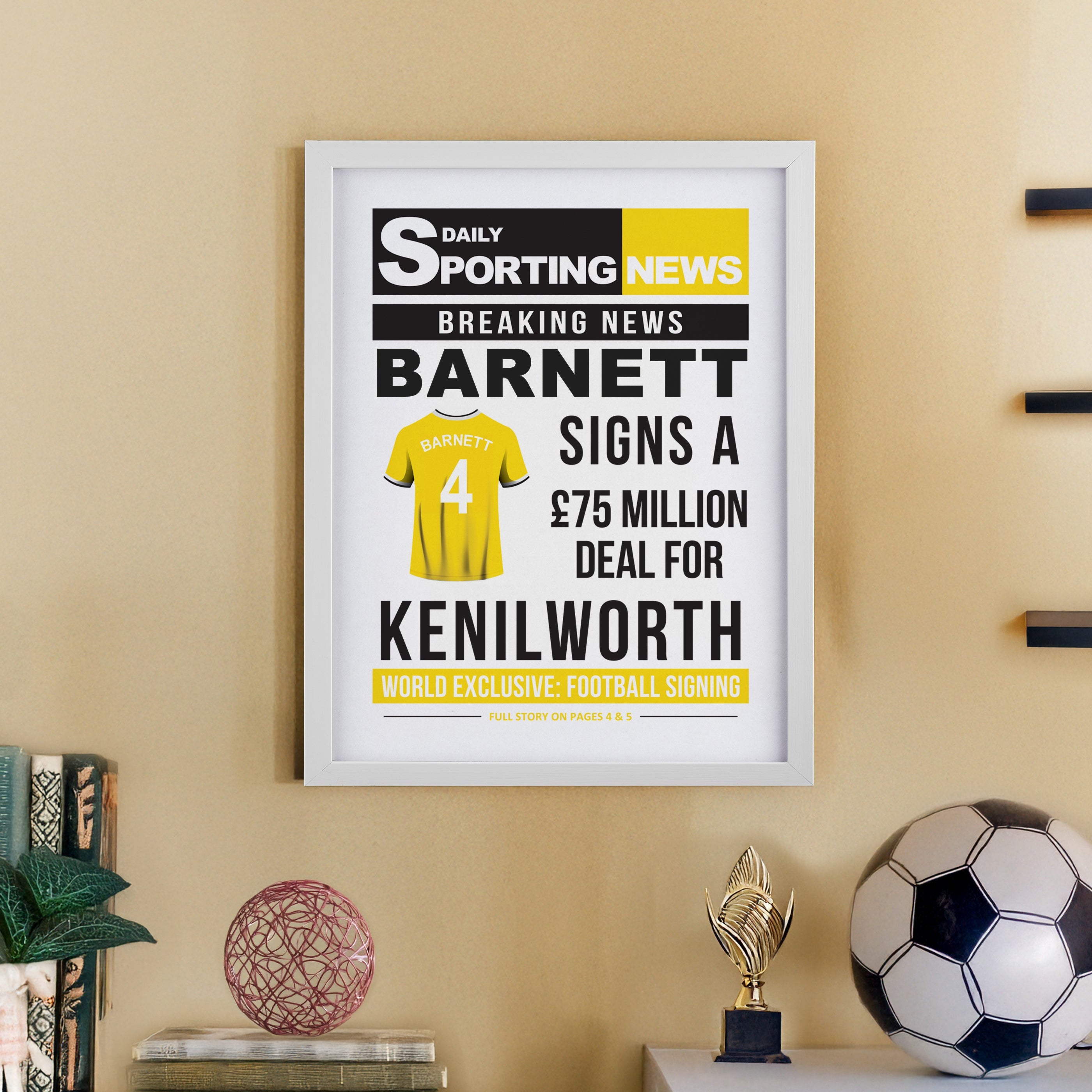Framed Prints Personalised Football News White Poster Frame