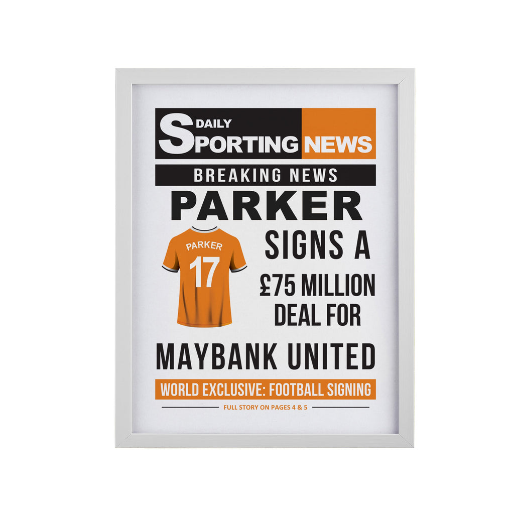 Framed Prints Personalised Football News White Poster Frame
