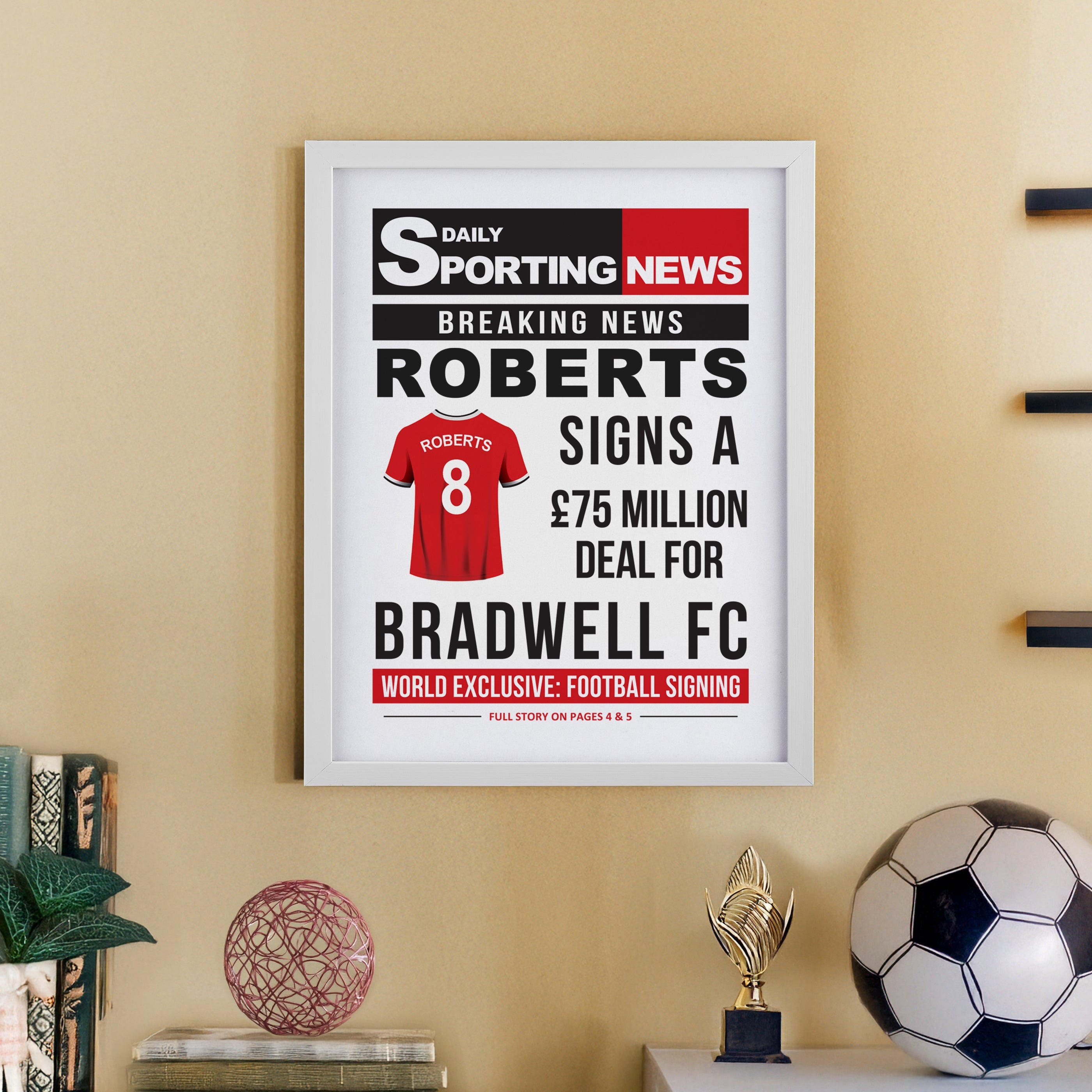 Framed Prints Personalised Football News White Poster Frame