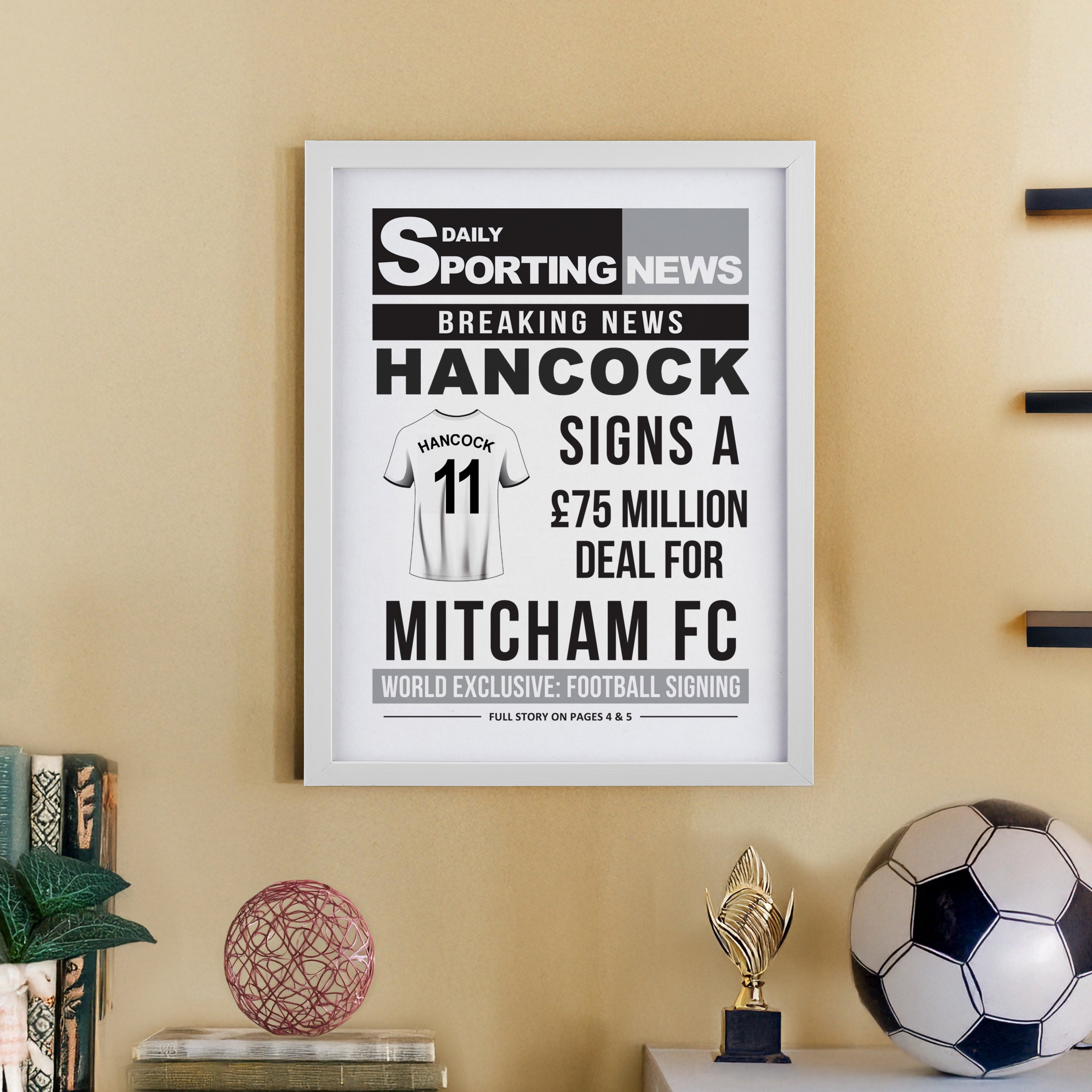 Framed Prints Personalised Football News White Poster Frame