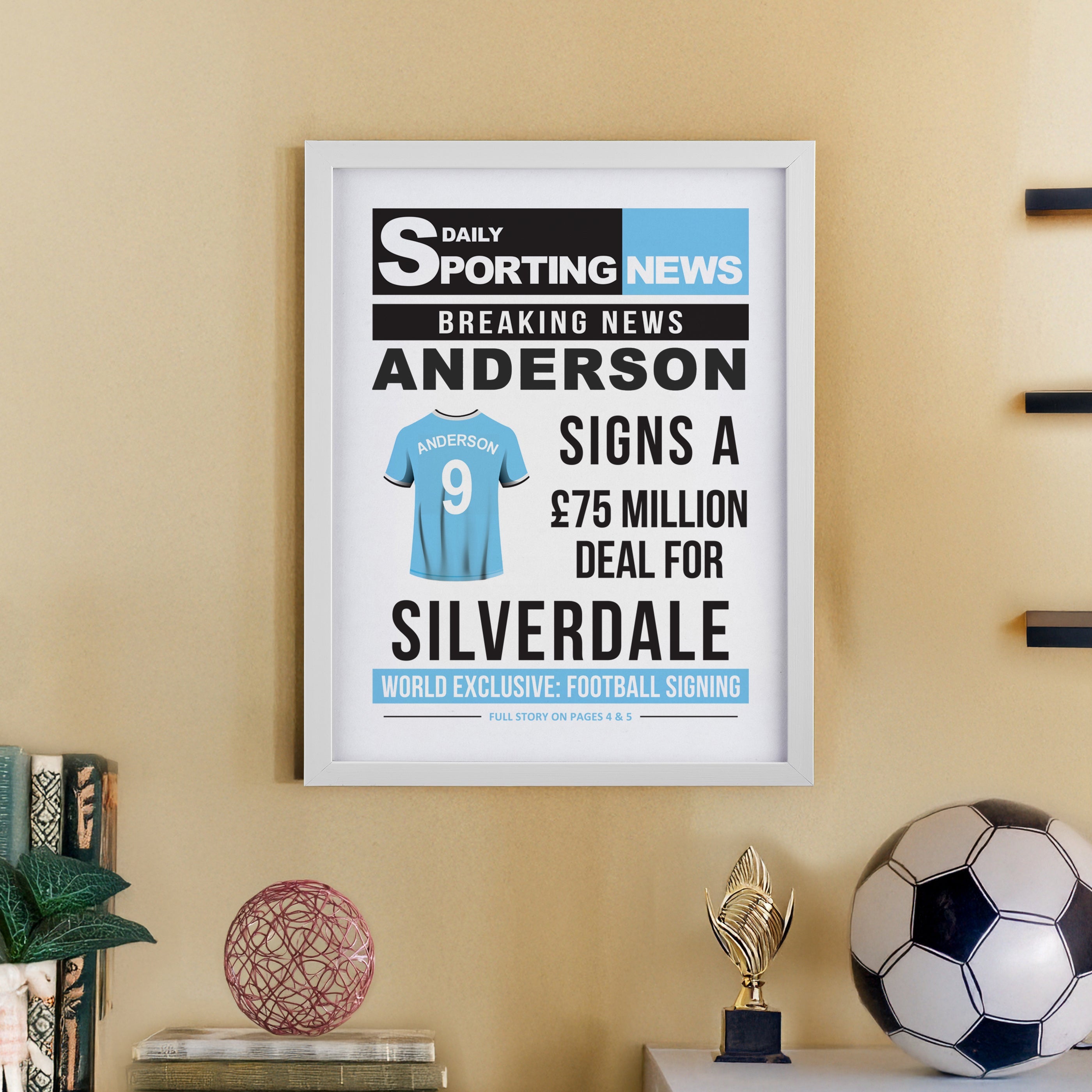Framed Prints Personalised Football News White Poster Frame