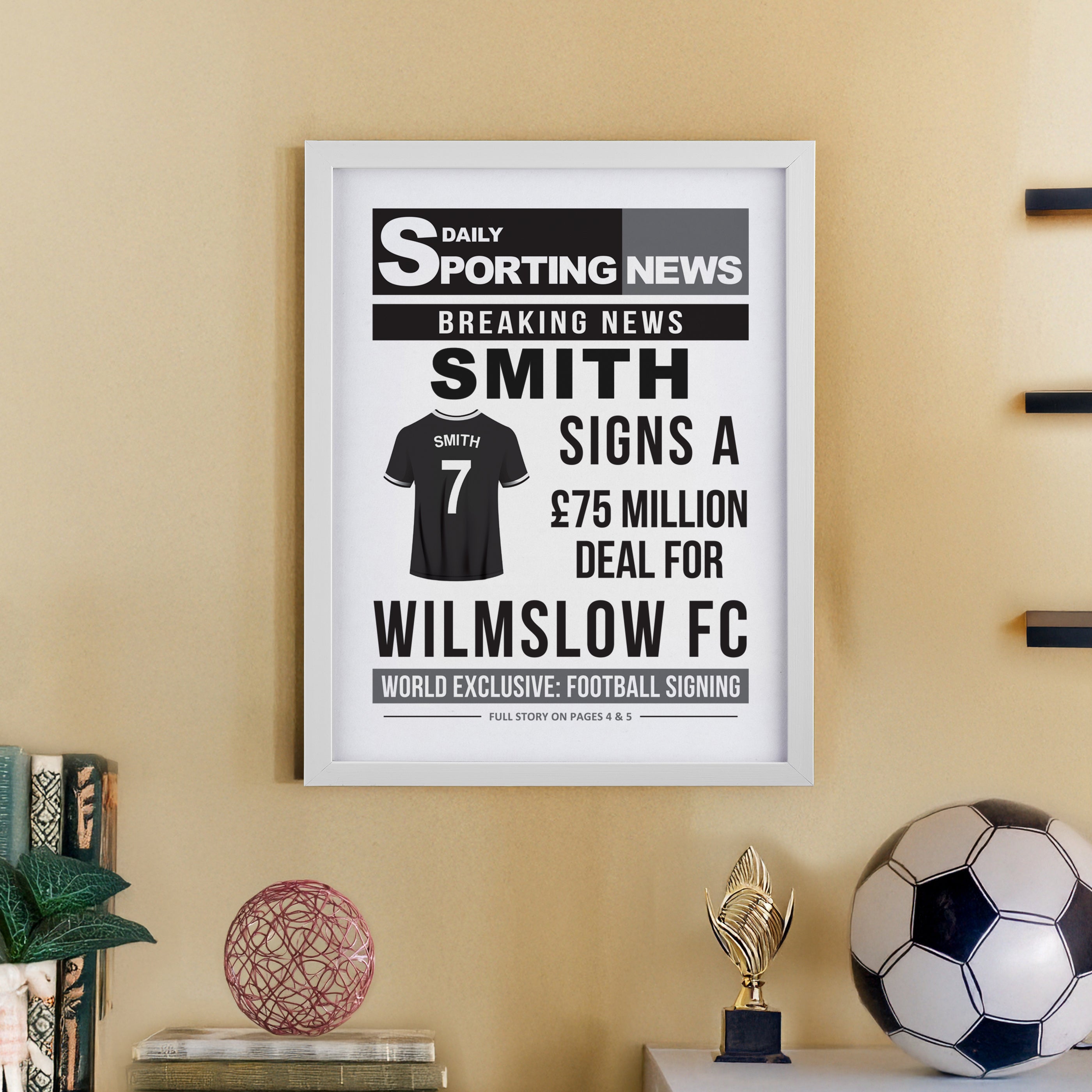 Framed Prints Personalised Football News White Poster Frame