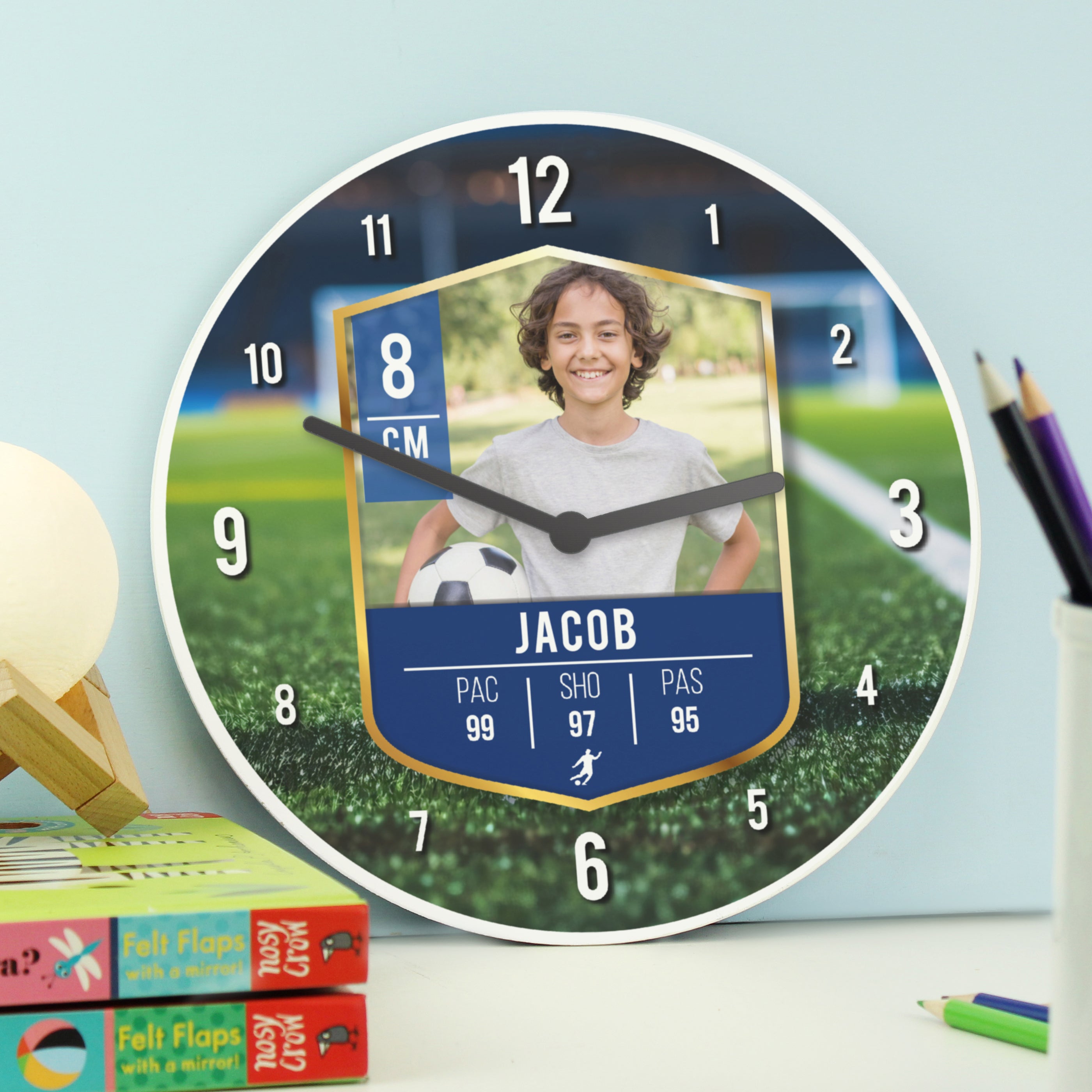 Wooden Personalised Football Photo Upload Childrens Clock