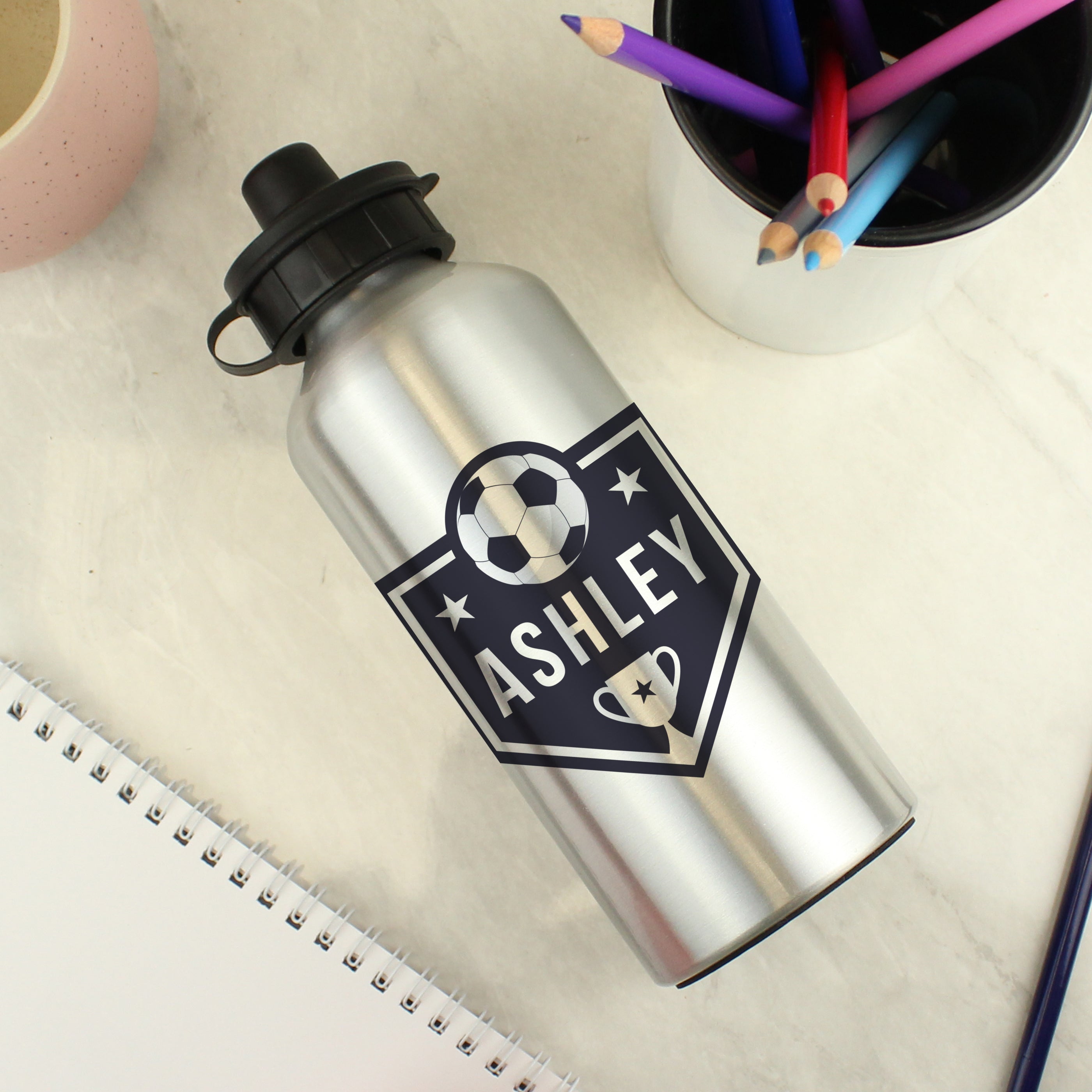 Drinks Bottles Personalised Football Silver Drinks Bottle