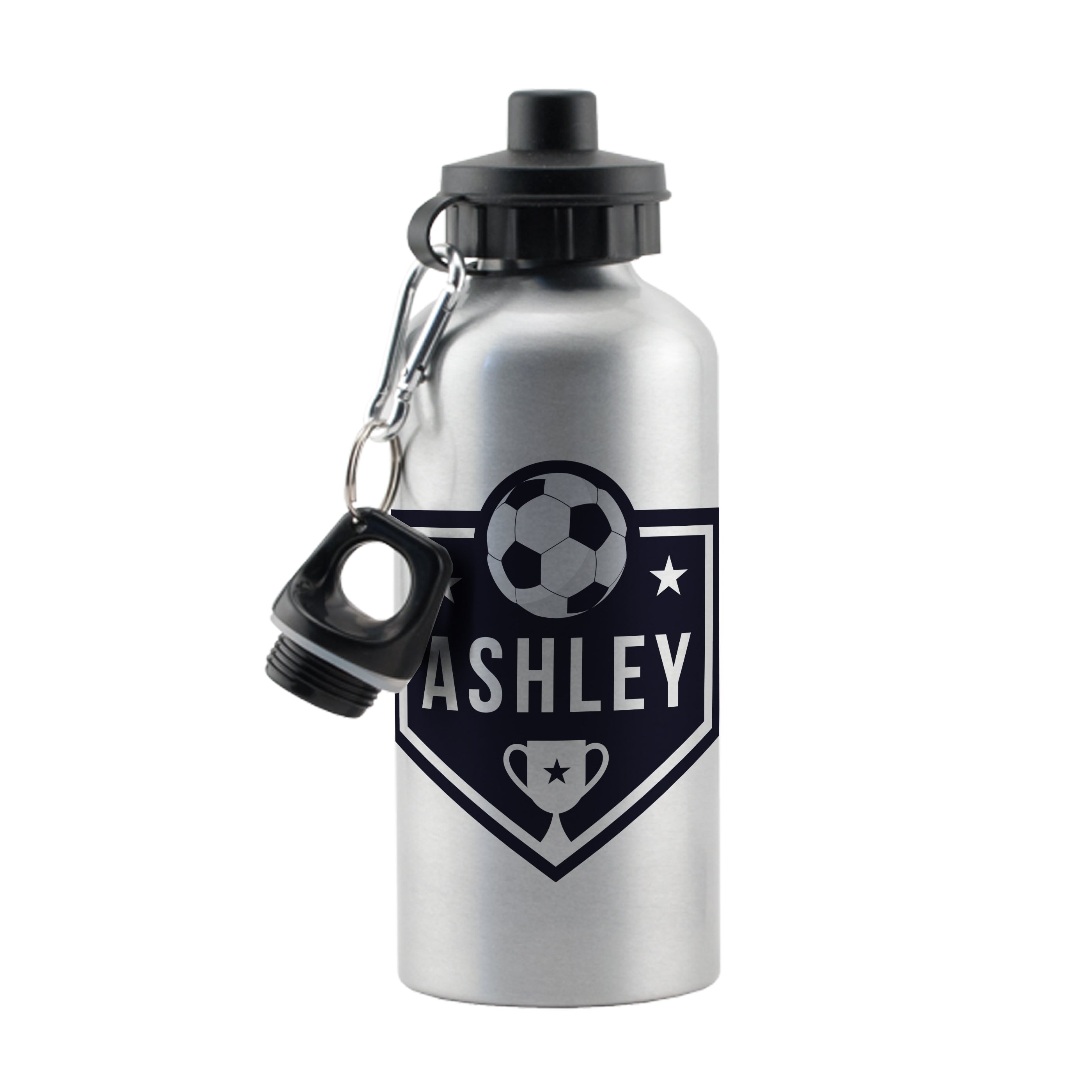 Drinks Bottles Personalised Football Silver Drinks Bottle