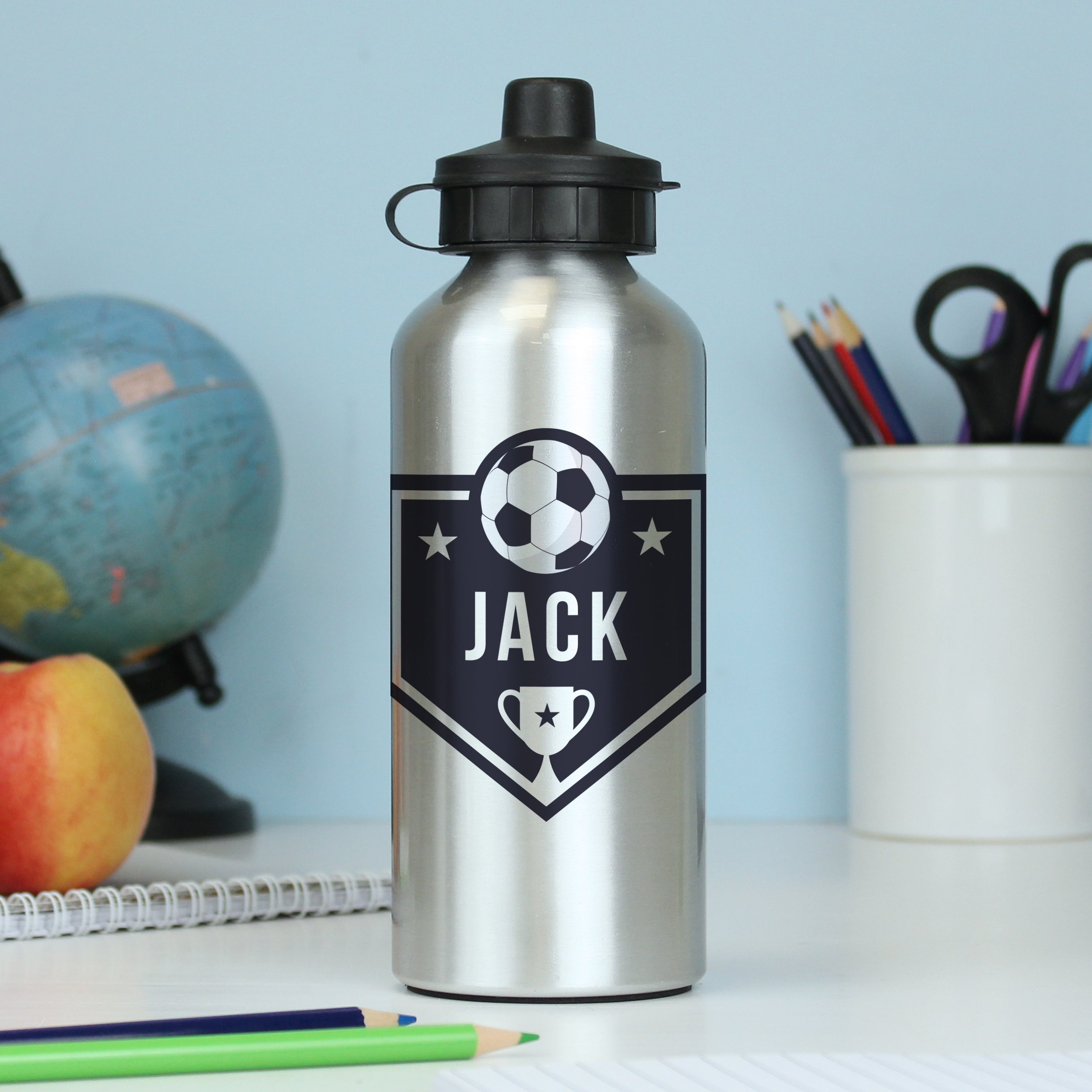 Drinks Bottles Personalised Football Silver Drinks Bottle