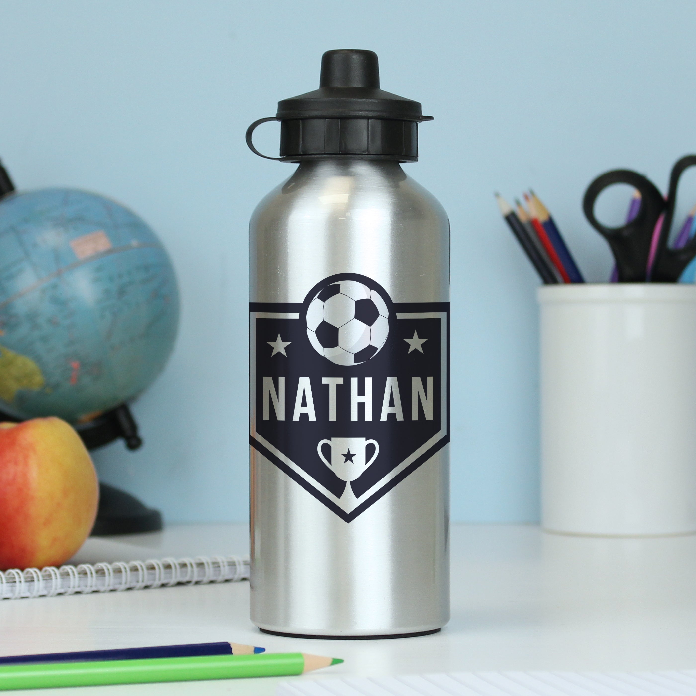 Drinks Bottles Personalised Football Silver Drinks Bottle