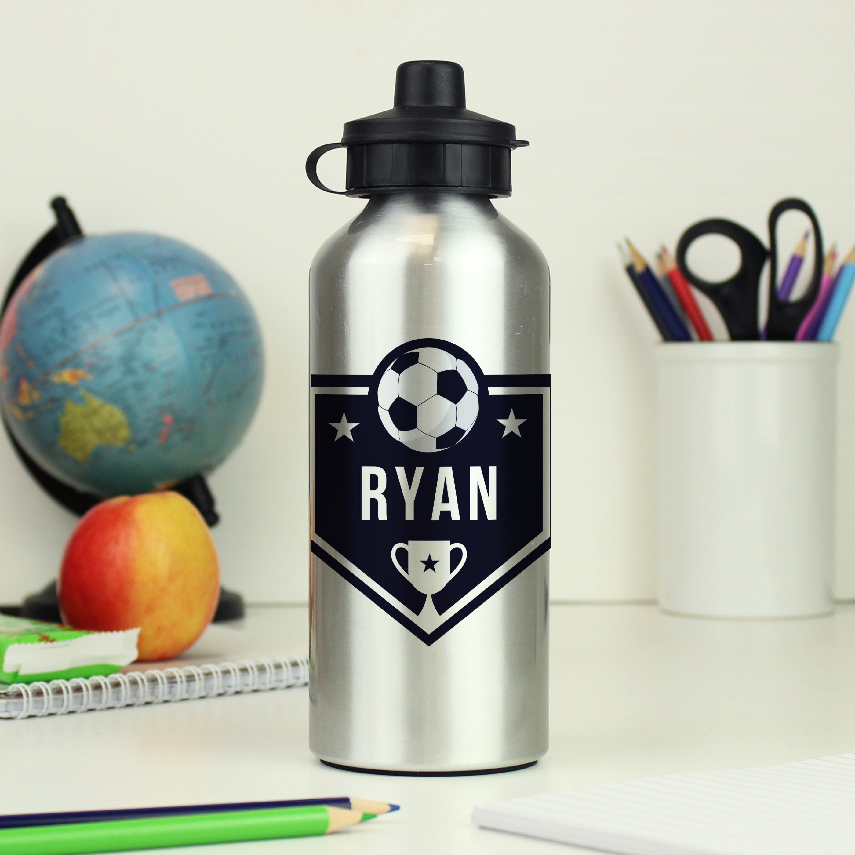 Drinks Bottles Personalised Football Silver Drinks Bottle