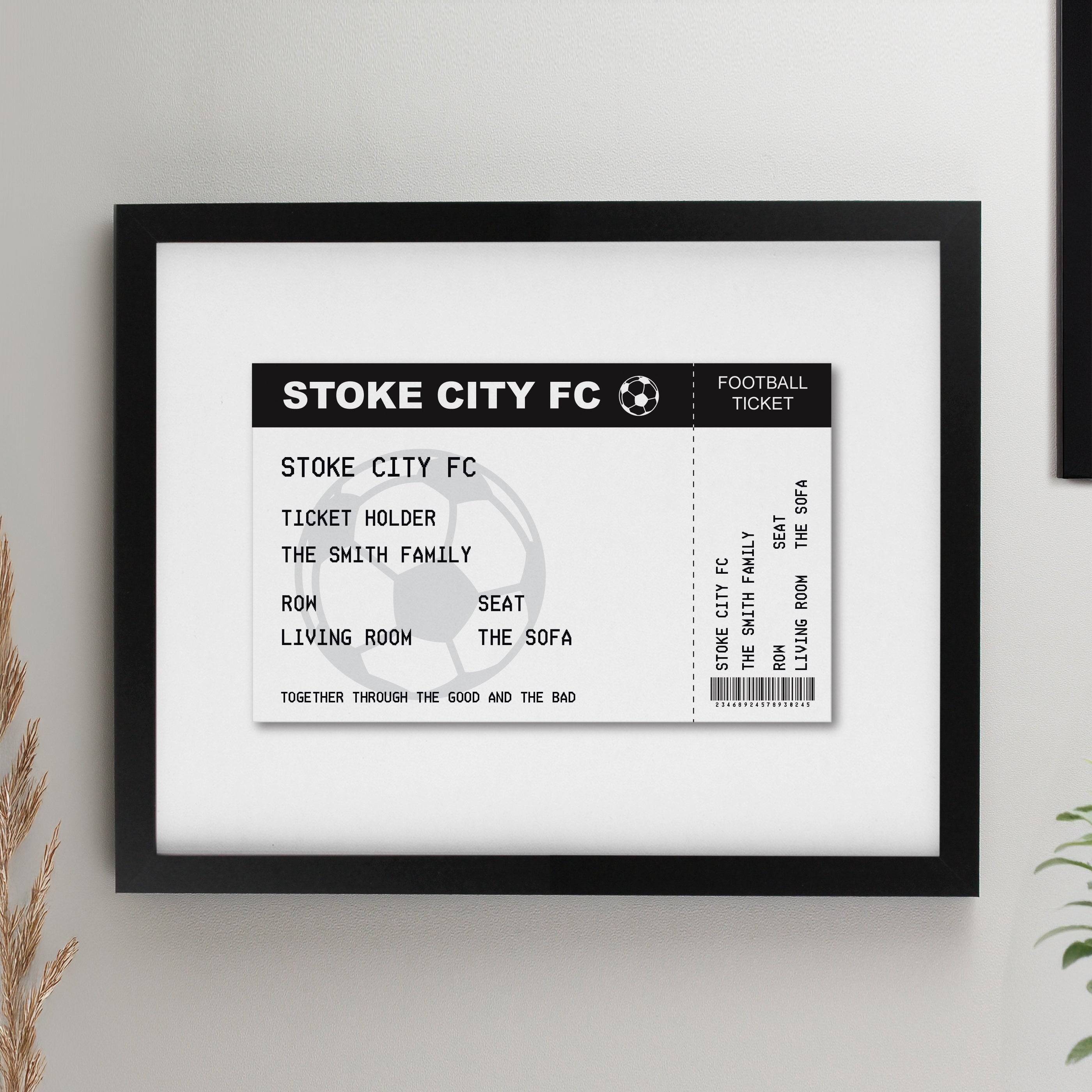 Framed Prints Personalised Football Ticket Black Poster Frame