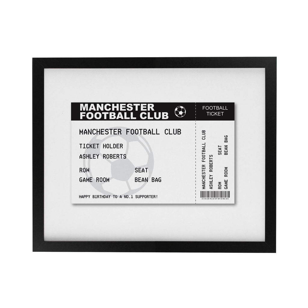Framed Prints Personalised Football Ticket Black Poster Frame