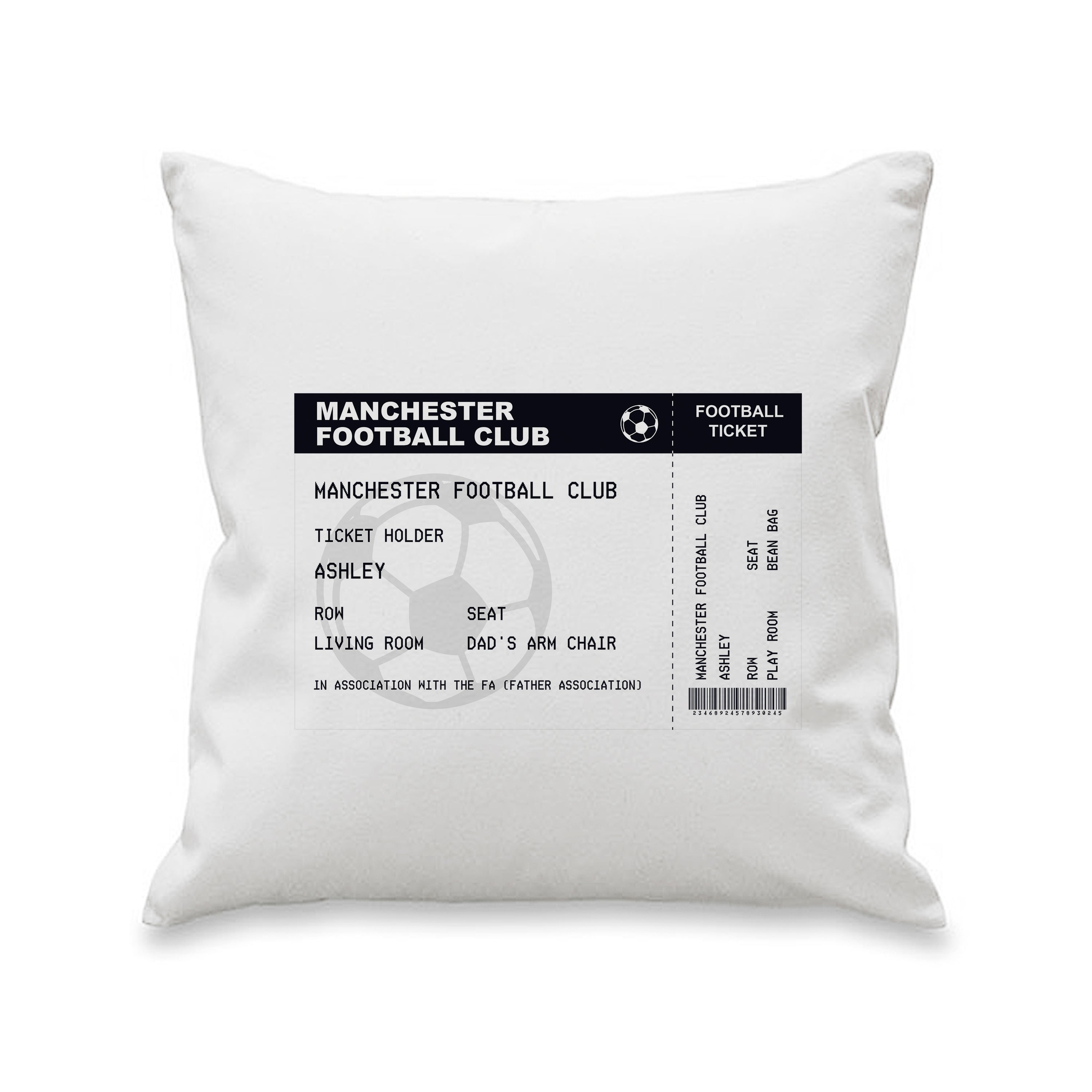 Textiles Personalised Football Ticket Cushion
