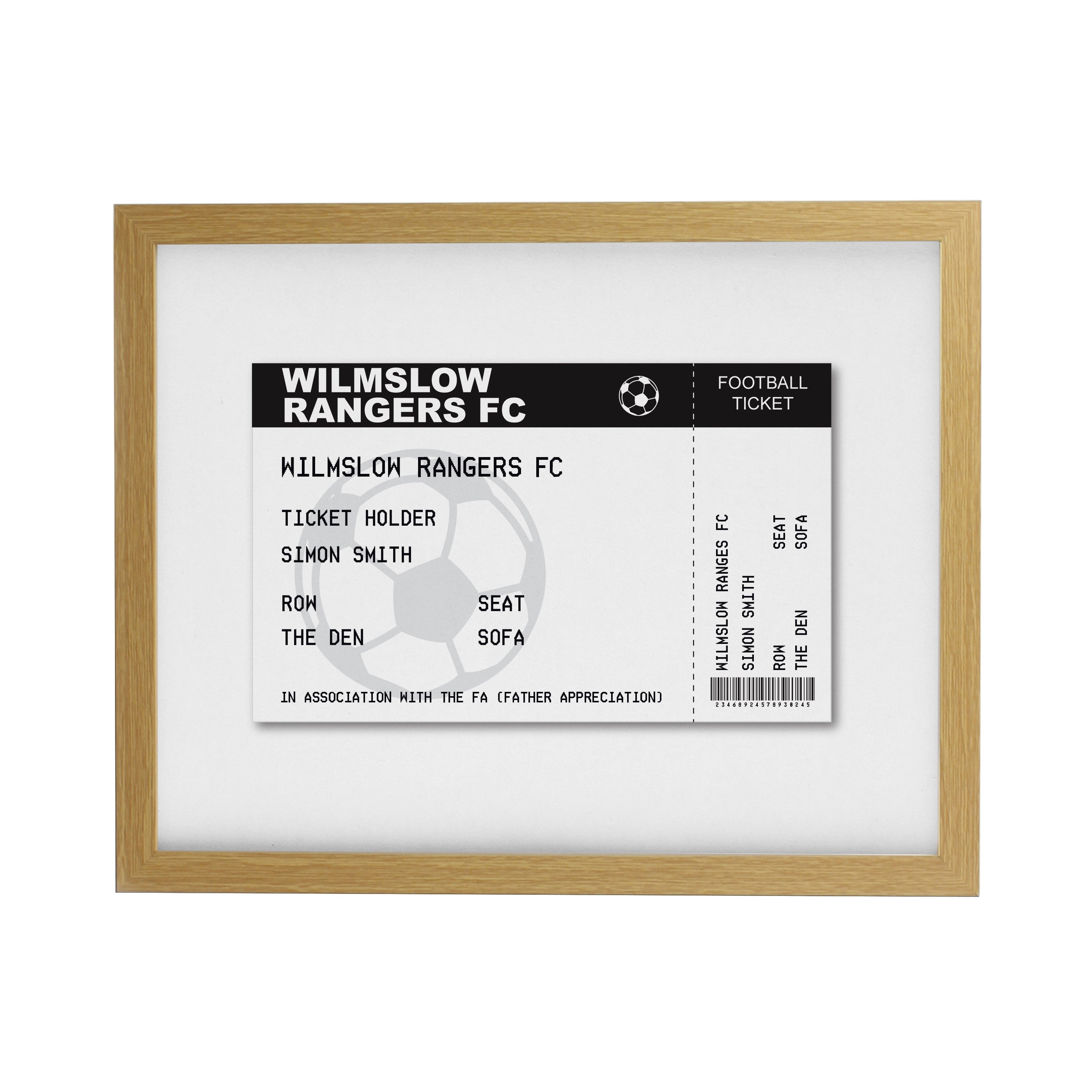 Framed Prints Personalised Football Ticket Oak Poster Frame
