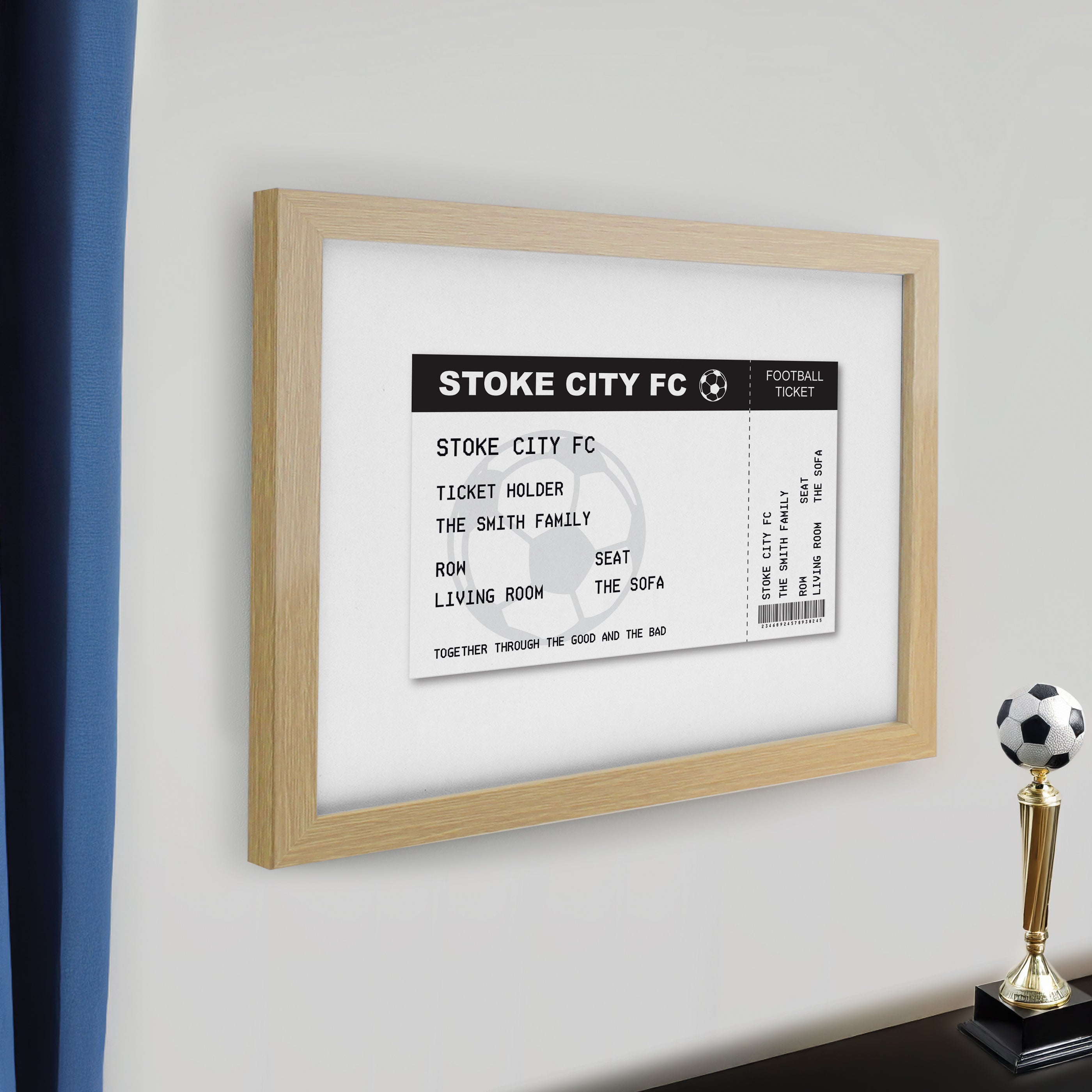 Framed Prints Personalised Football Ticket Oak Poster Frame