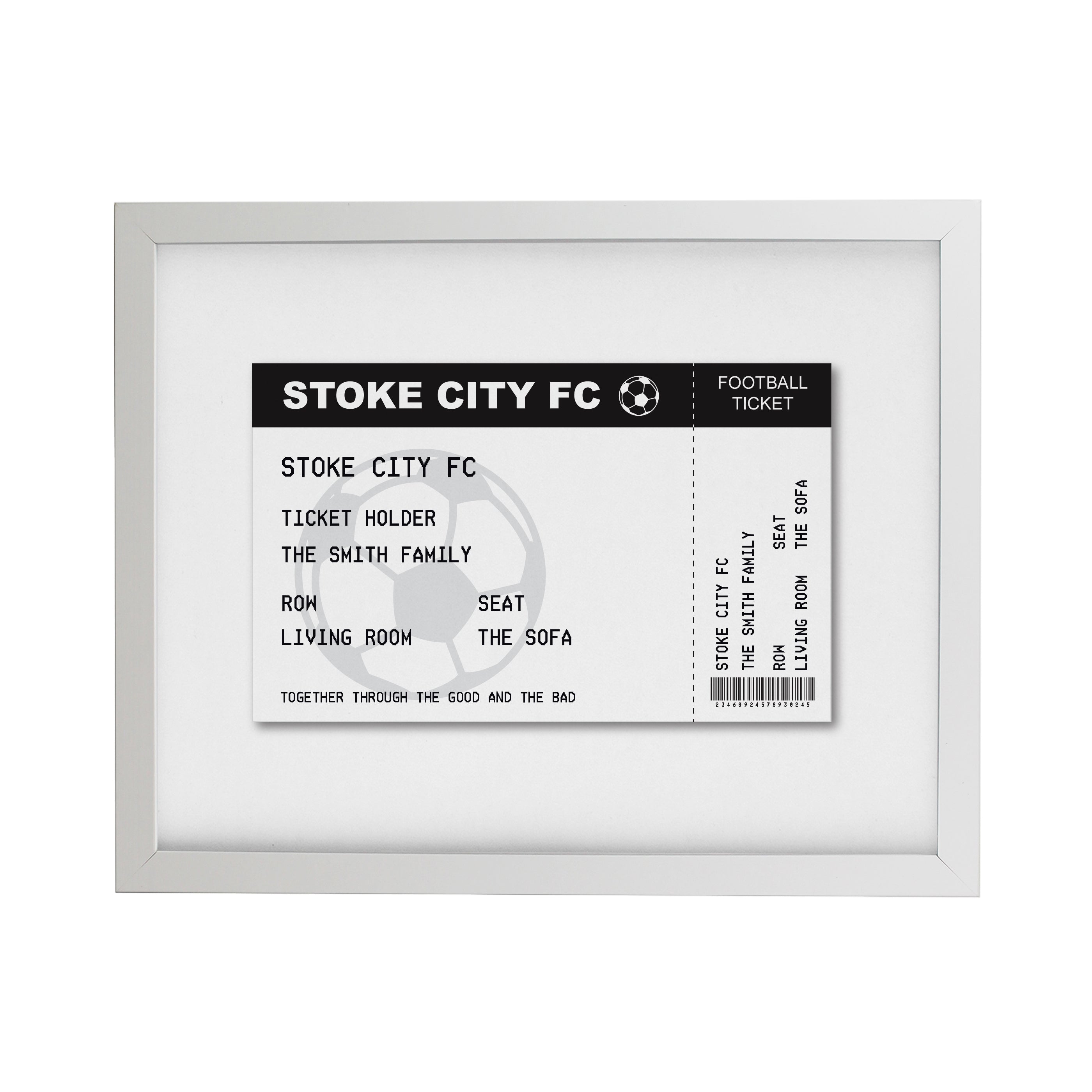 Framed Prints Personalised Football Ticket White poster Frame