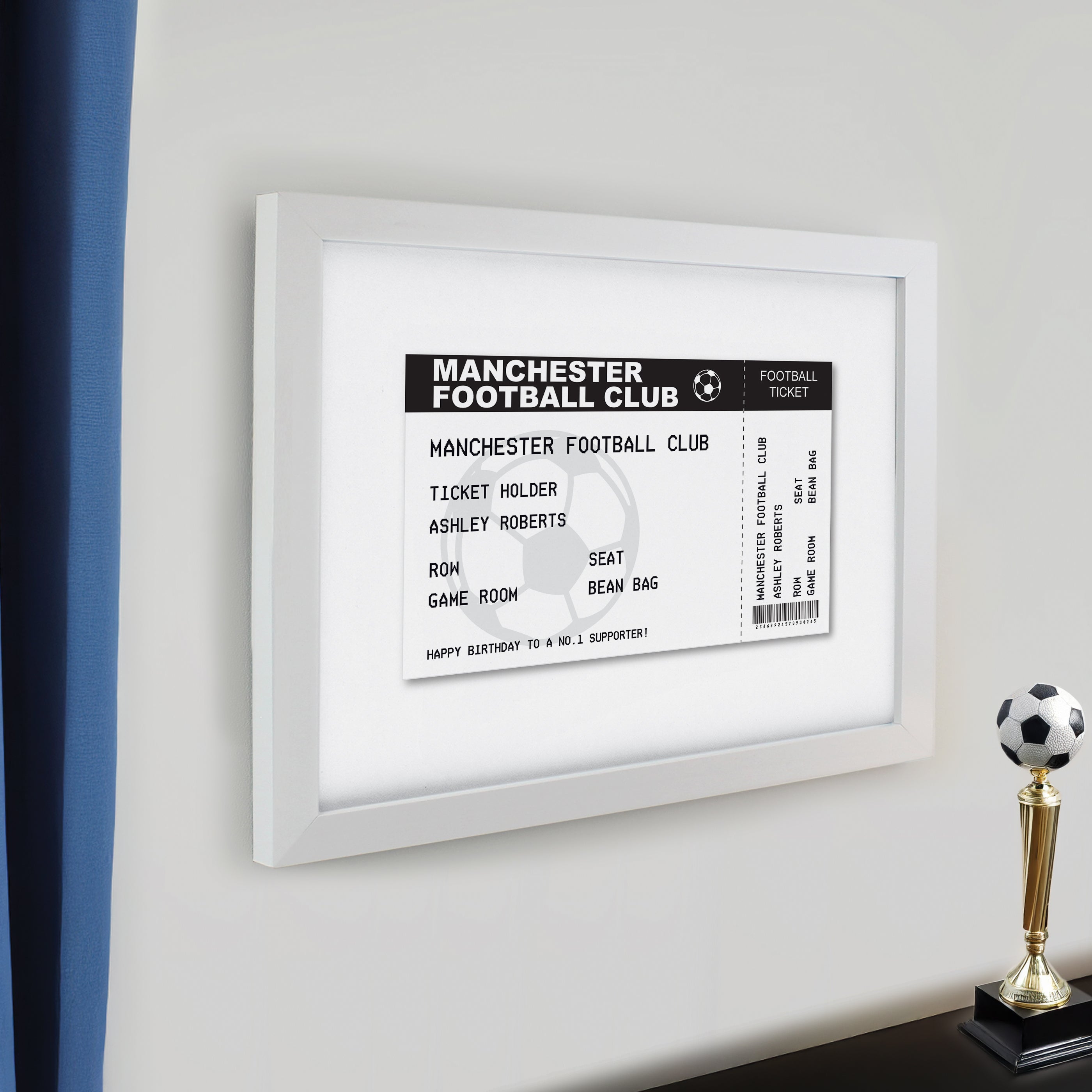 Framed Prints Personalised Football Ticket White poster Frame