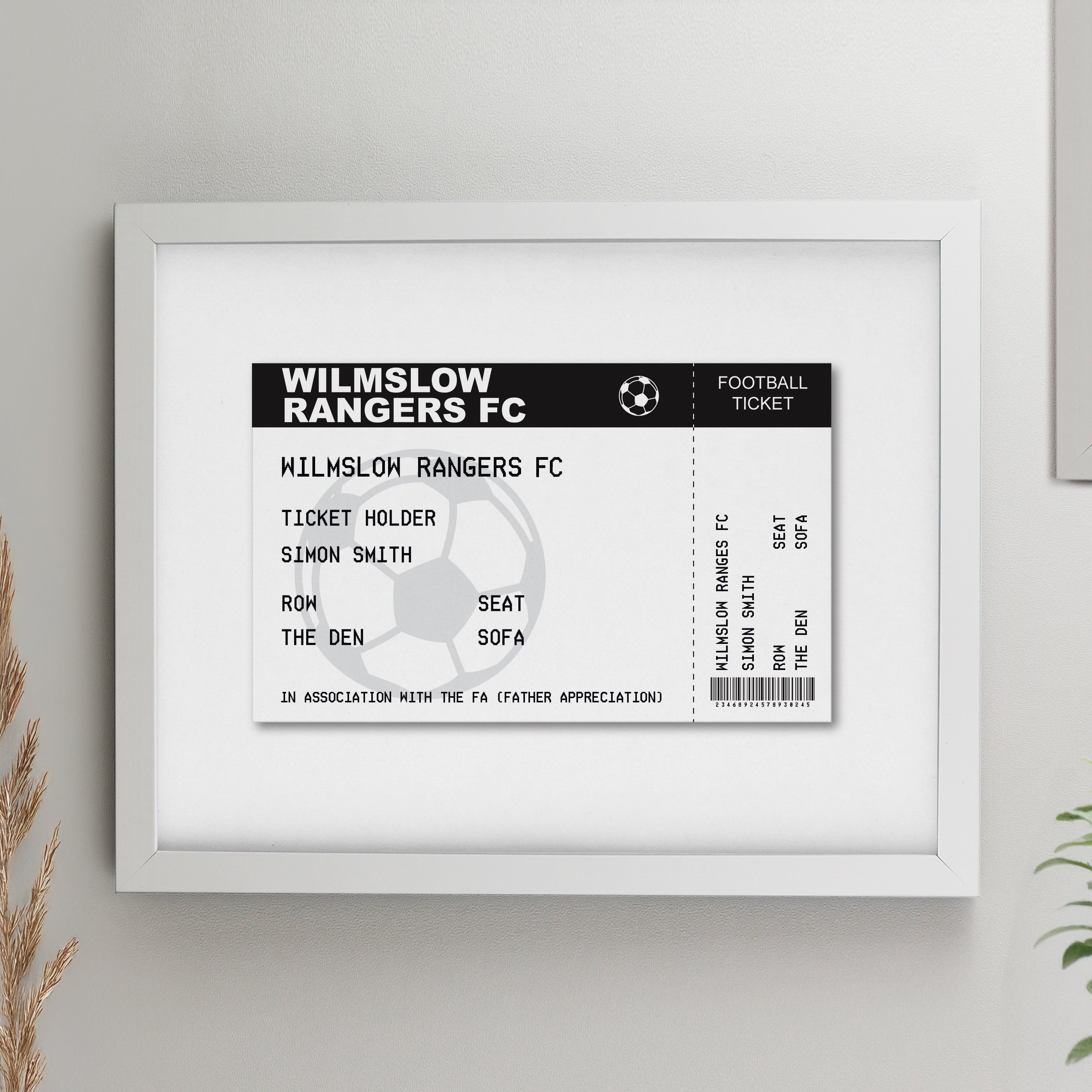 Framed Prints Personalised Football Ticket White poster Frame