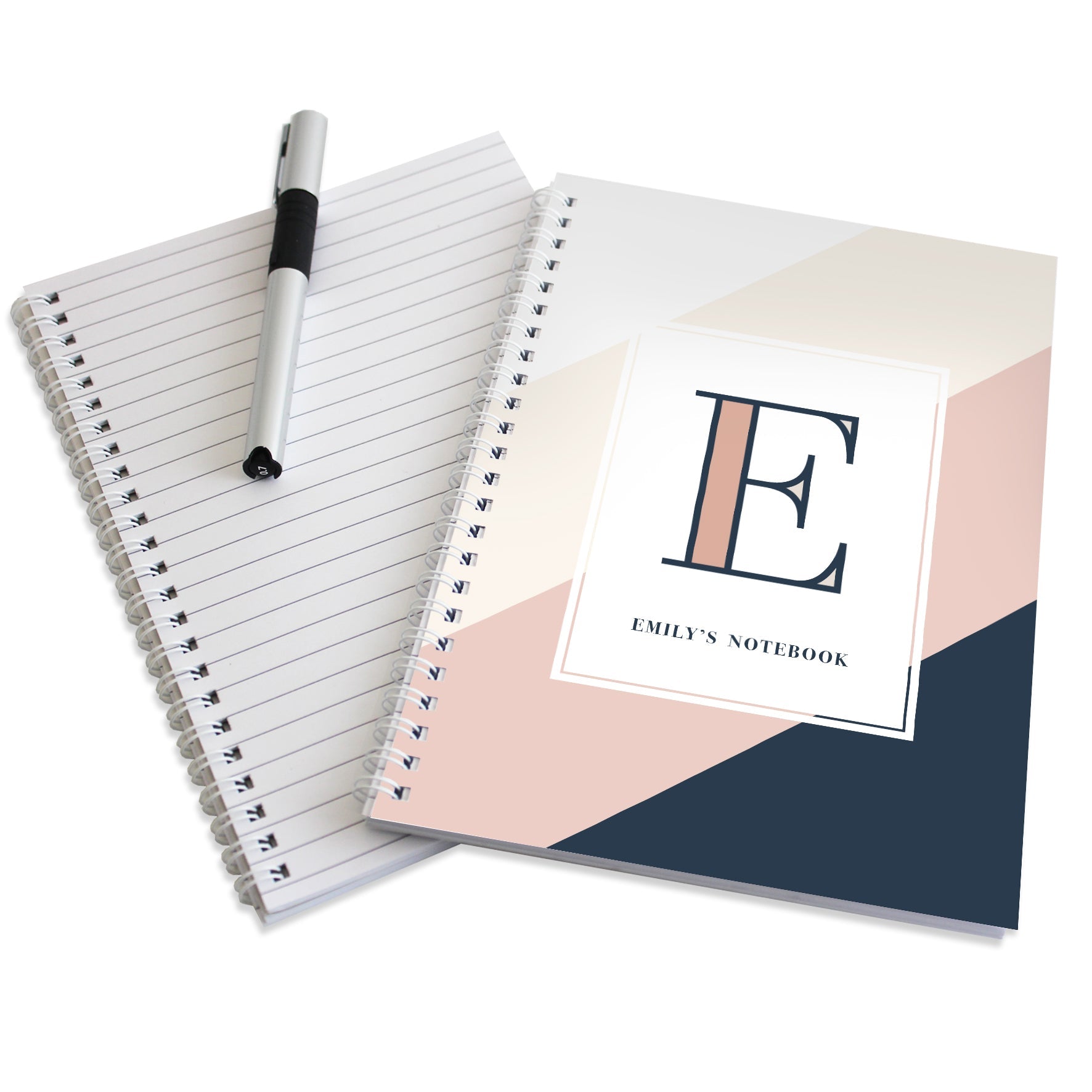Stationery & Pens Personalised Free Text Navy & Blush A5 Notebook