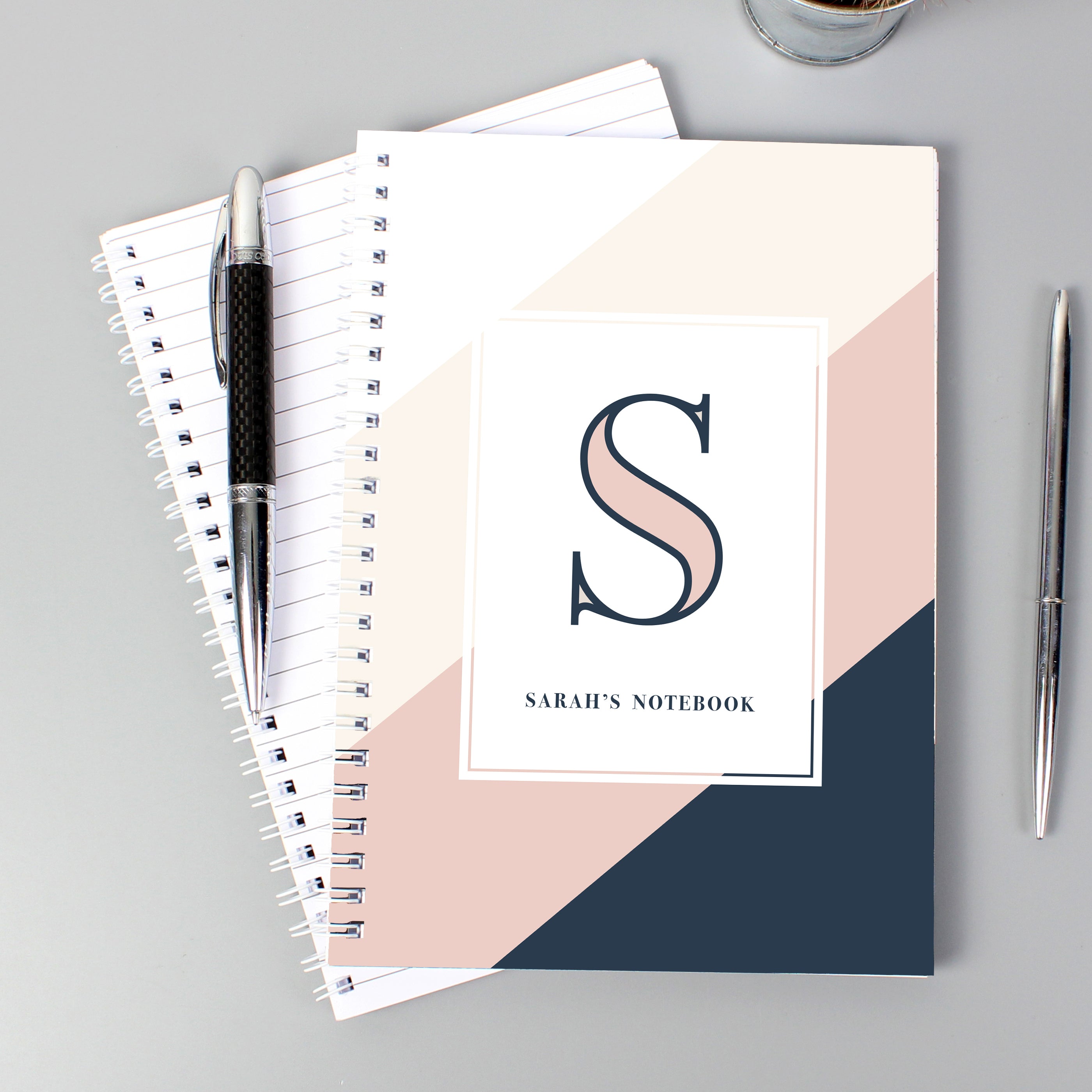 Stationery & Pens Personalised Free Text Navy & Blush A5 Notebook