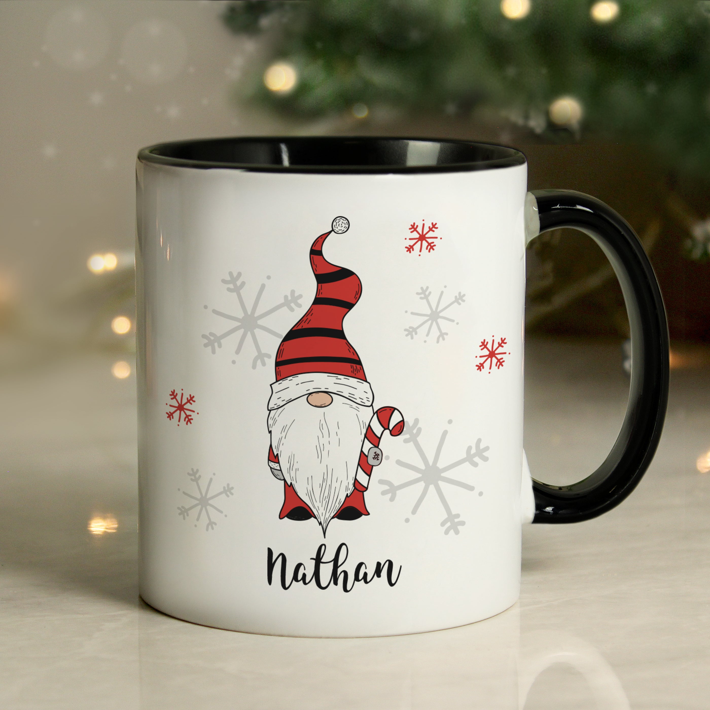 Mugs Personalised Gonk Family Black Handled Christmas Mug - Boy
