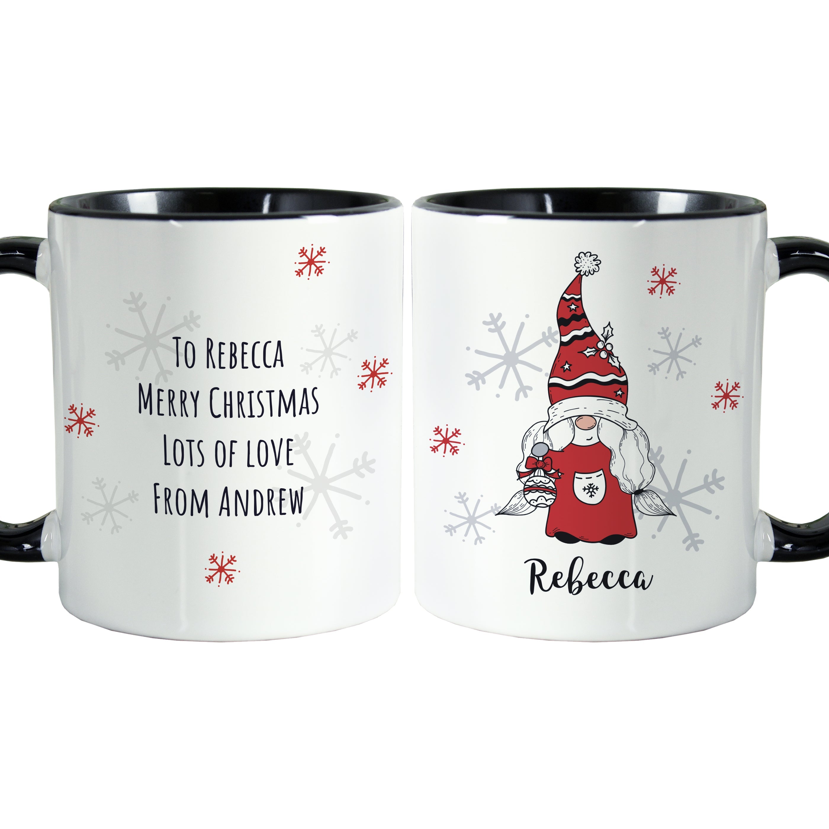 Mugs Personalised Gonk Family Black Handled Christmas Mug - Female