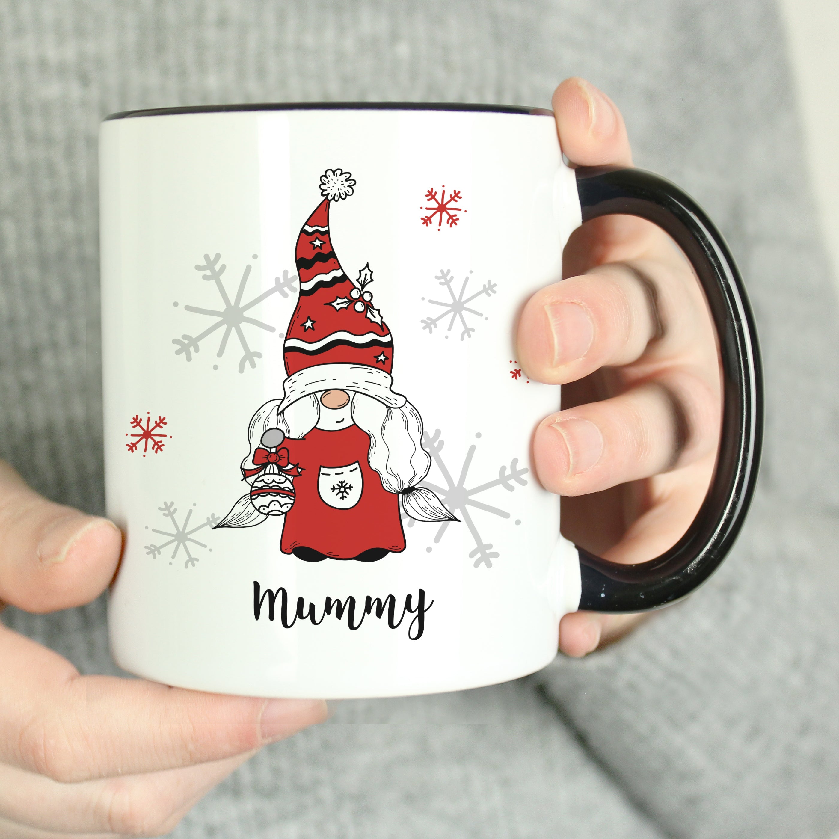 Mugs Personalised Gonk Family Black Handled Christmas Mug - Female