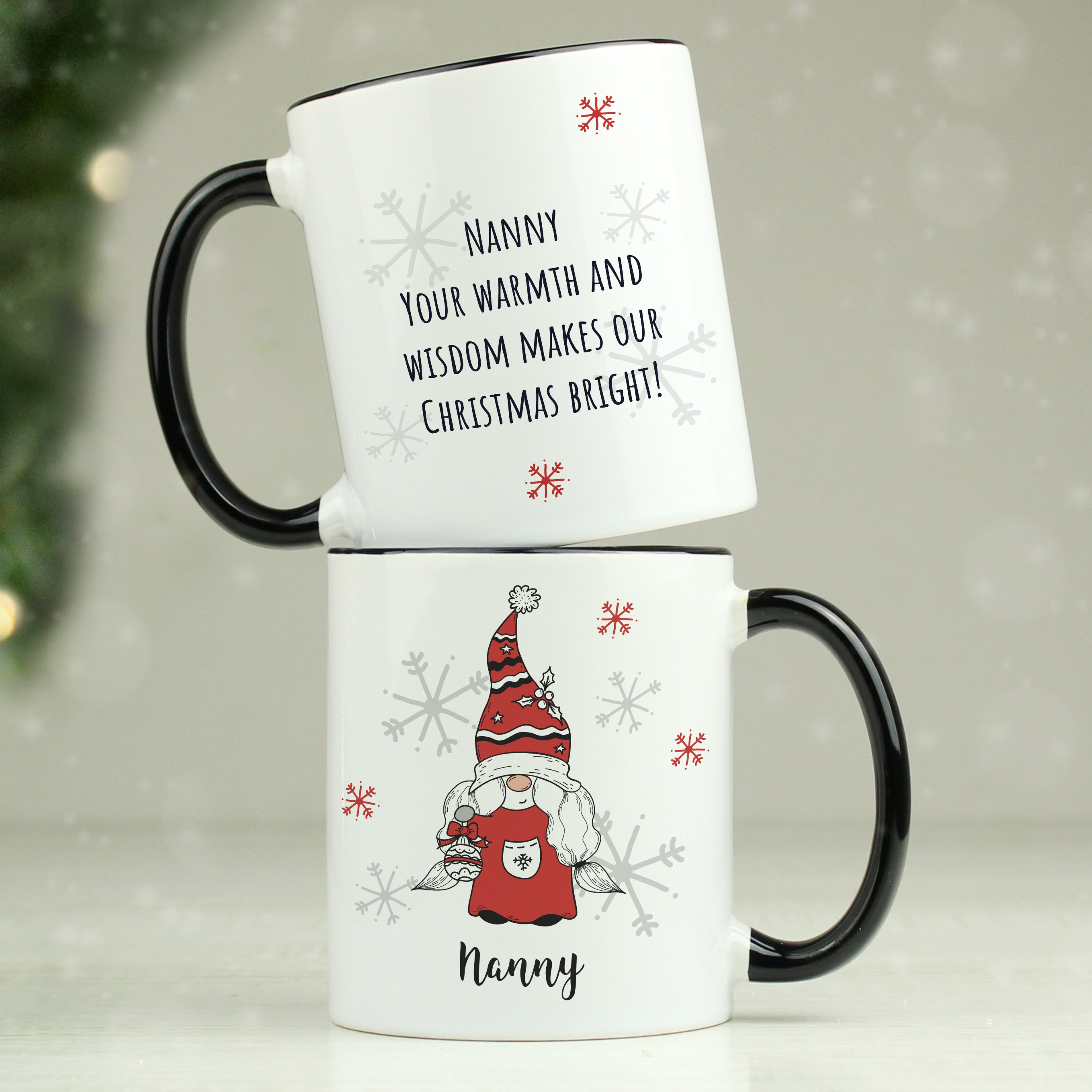 Mugs Personalised Gonk Family Black Handled Christmas Mug - Female