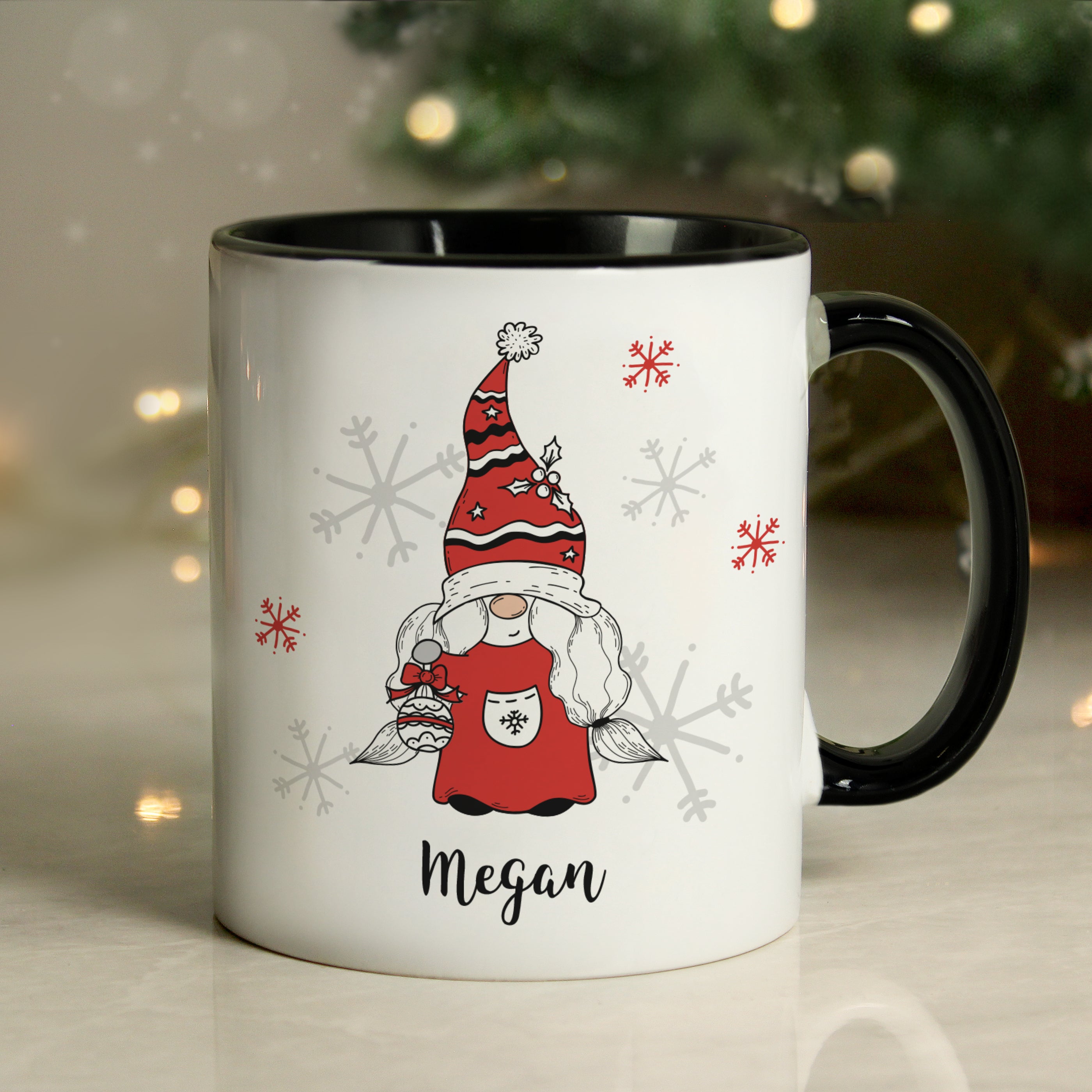 Mugs Personalised Gonk Family Black Handled Christmas Mug - Female