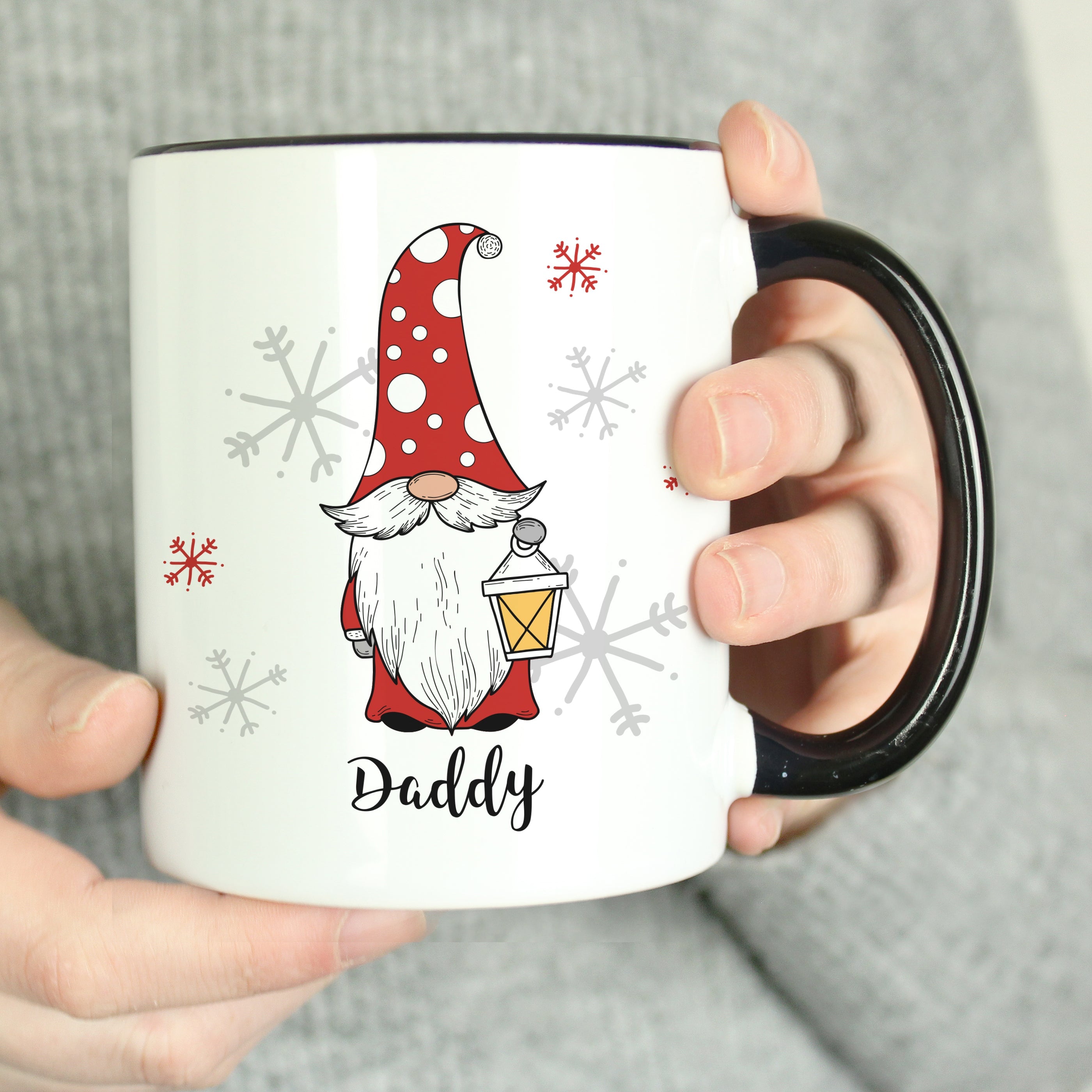 Mugs Personalised Gonk Family Black Handled Christmas Mug - Male