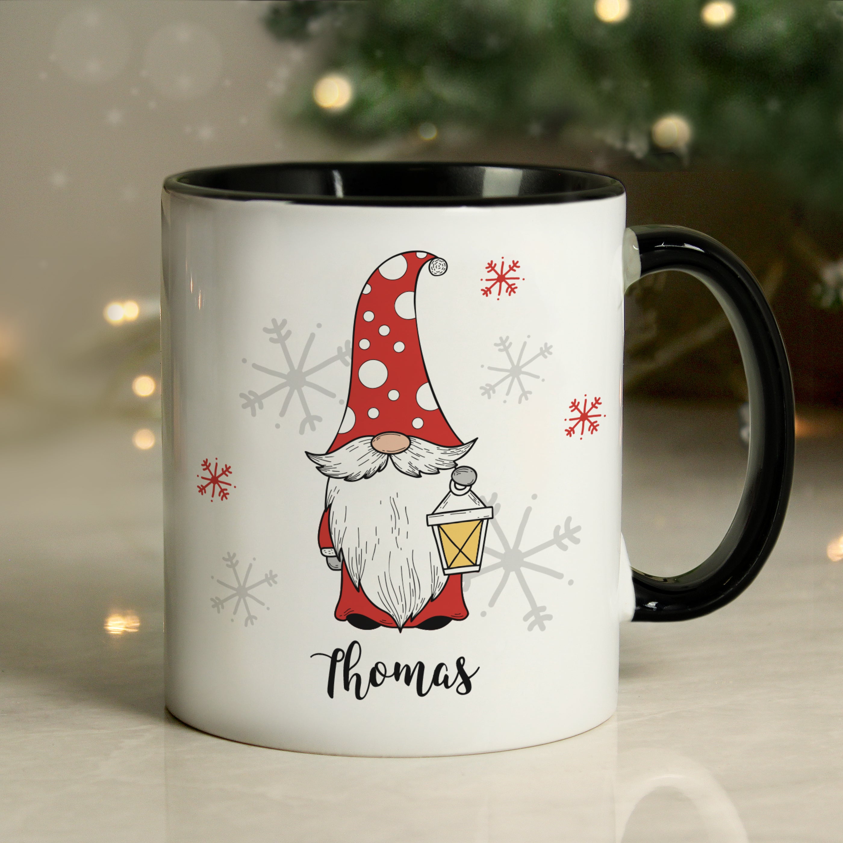 Mugs Personalised Gonk Family Black Handled Christmas Mug - Male