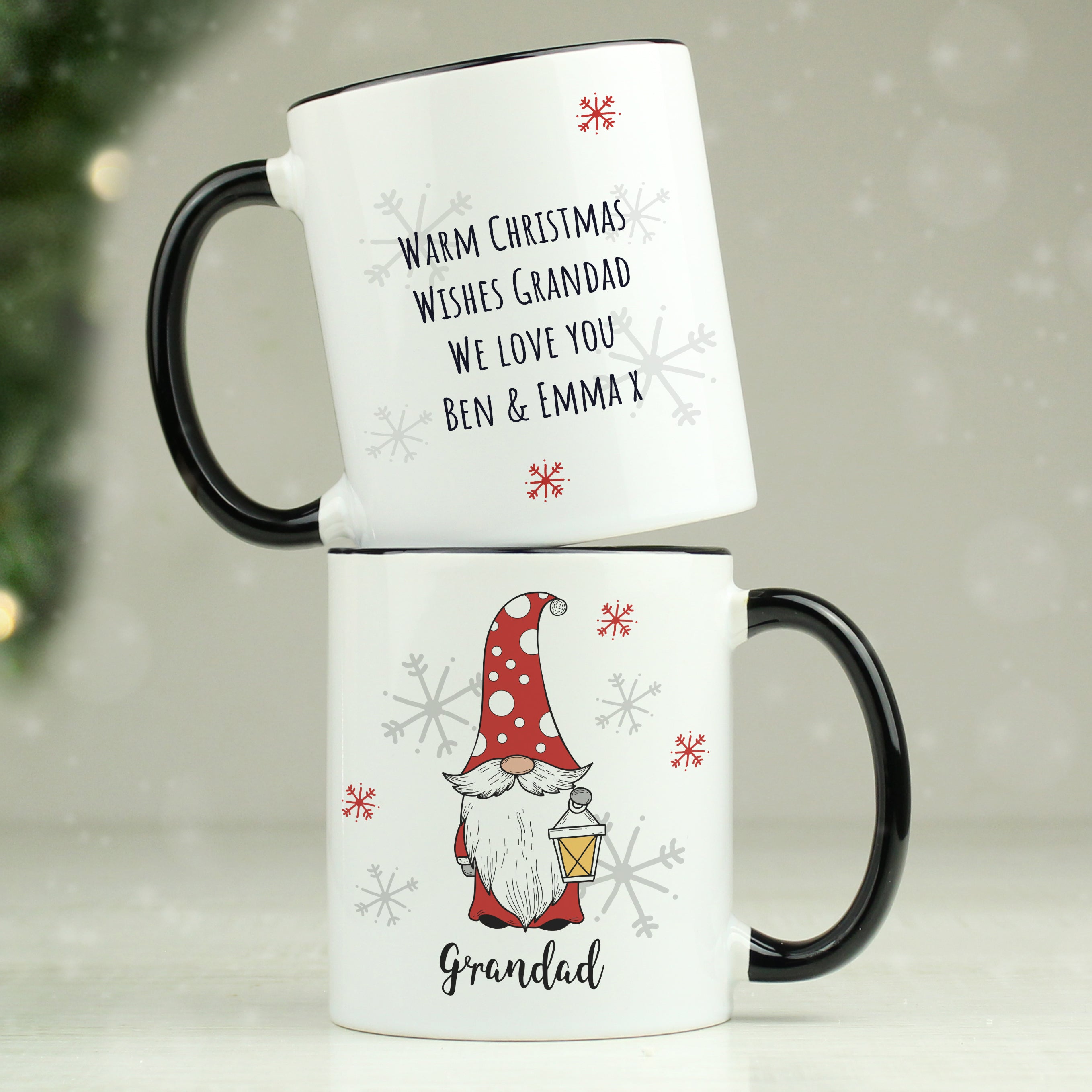 Mugs Personalised Gonk Family Black Handled Christmas Mug - Male