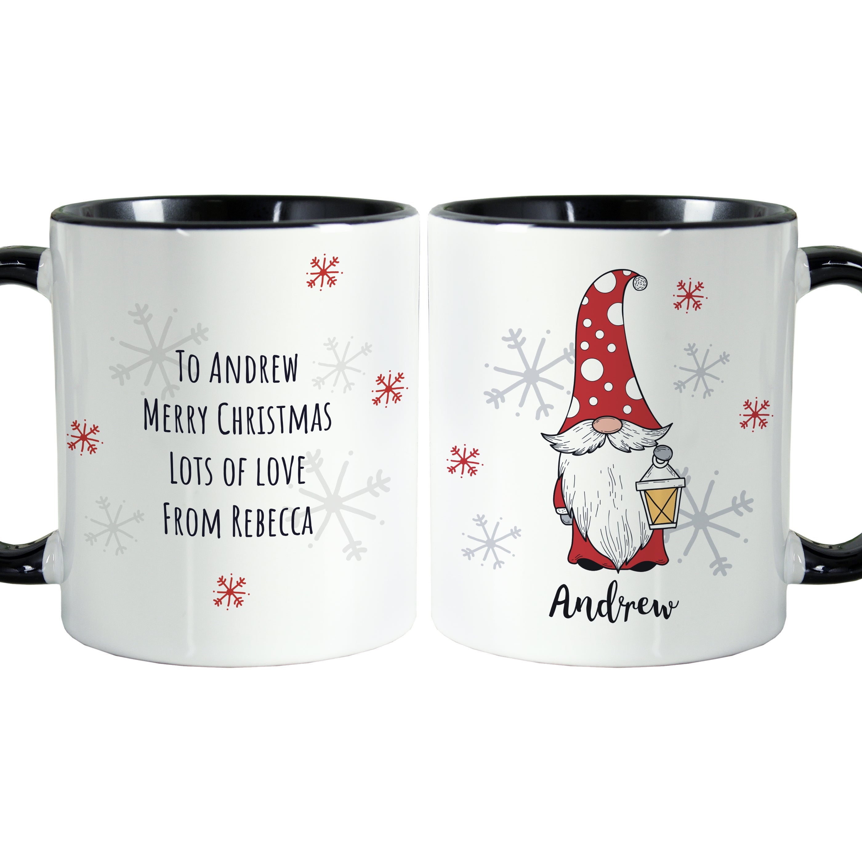 Mugs Personalised Gonk Family Black Handled Christmas Mug - Male