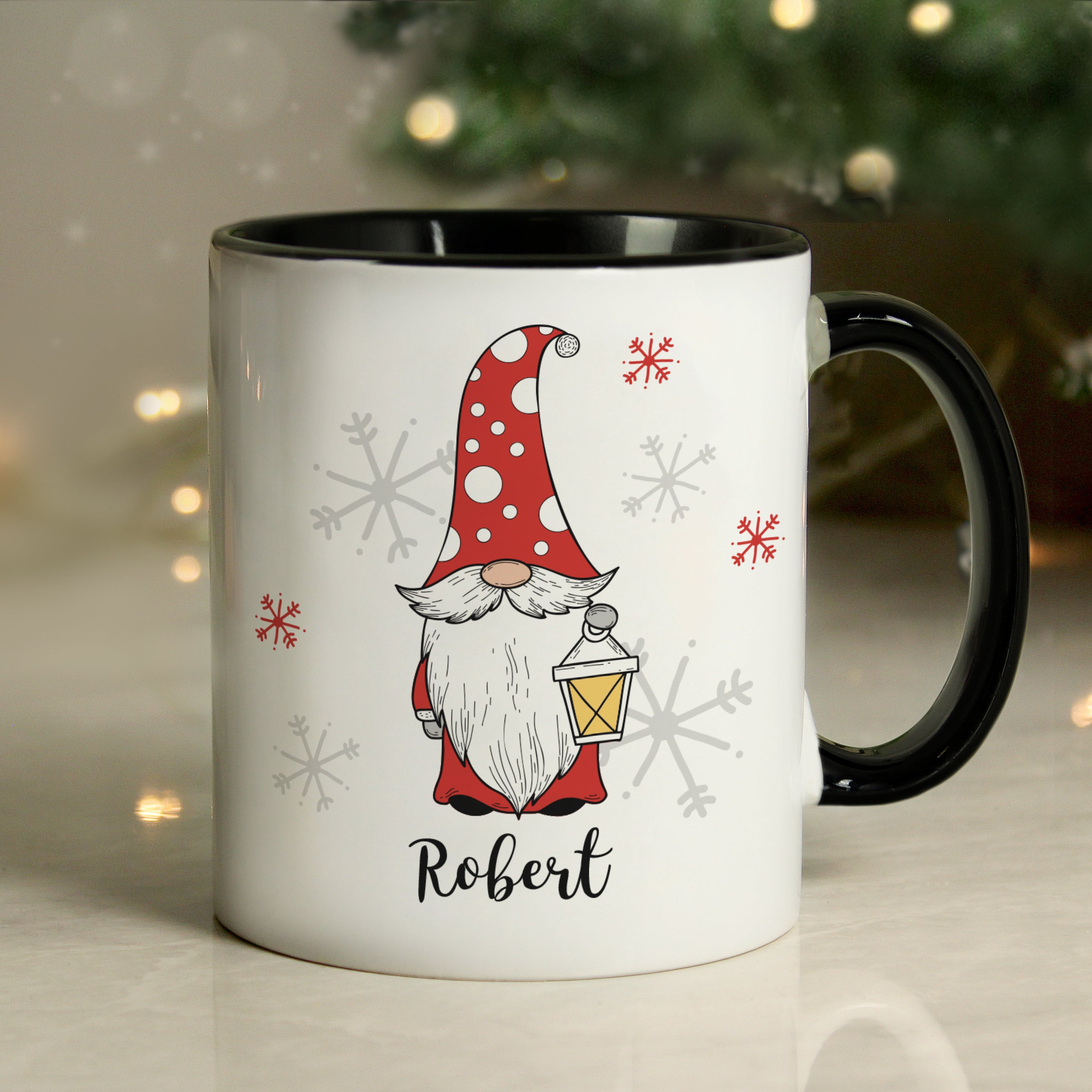 Mugs Personalised Gonk Family Black Handled Christmas Mug - Male