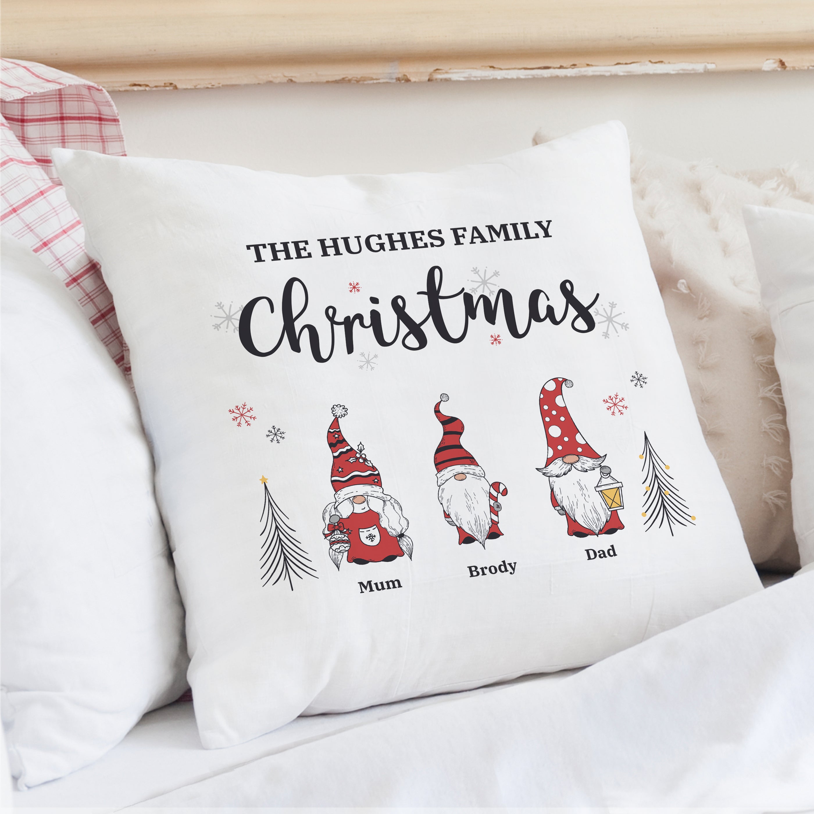 Textiles Personalised Gonk Family Christmas Cushion