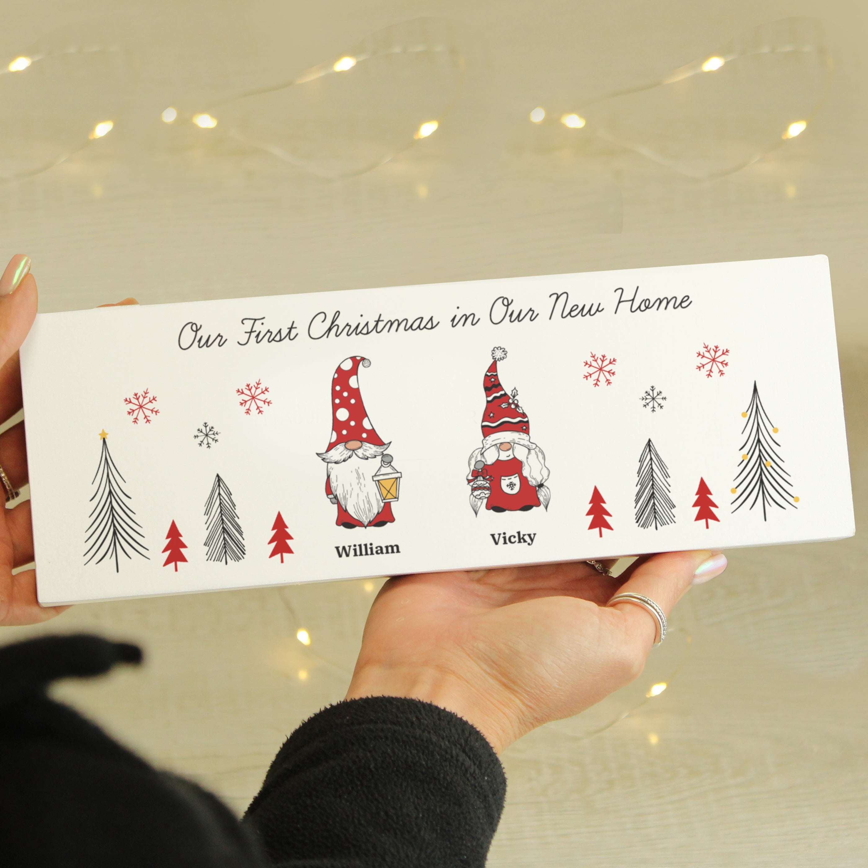Christmas Decorations Personalised Gonk Family Christmas Wooden Mantel Decoration