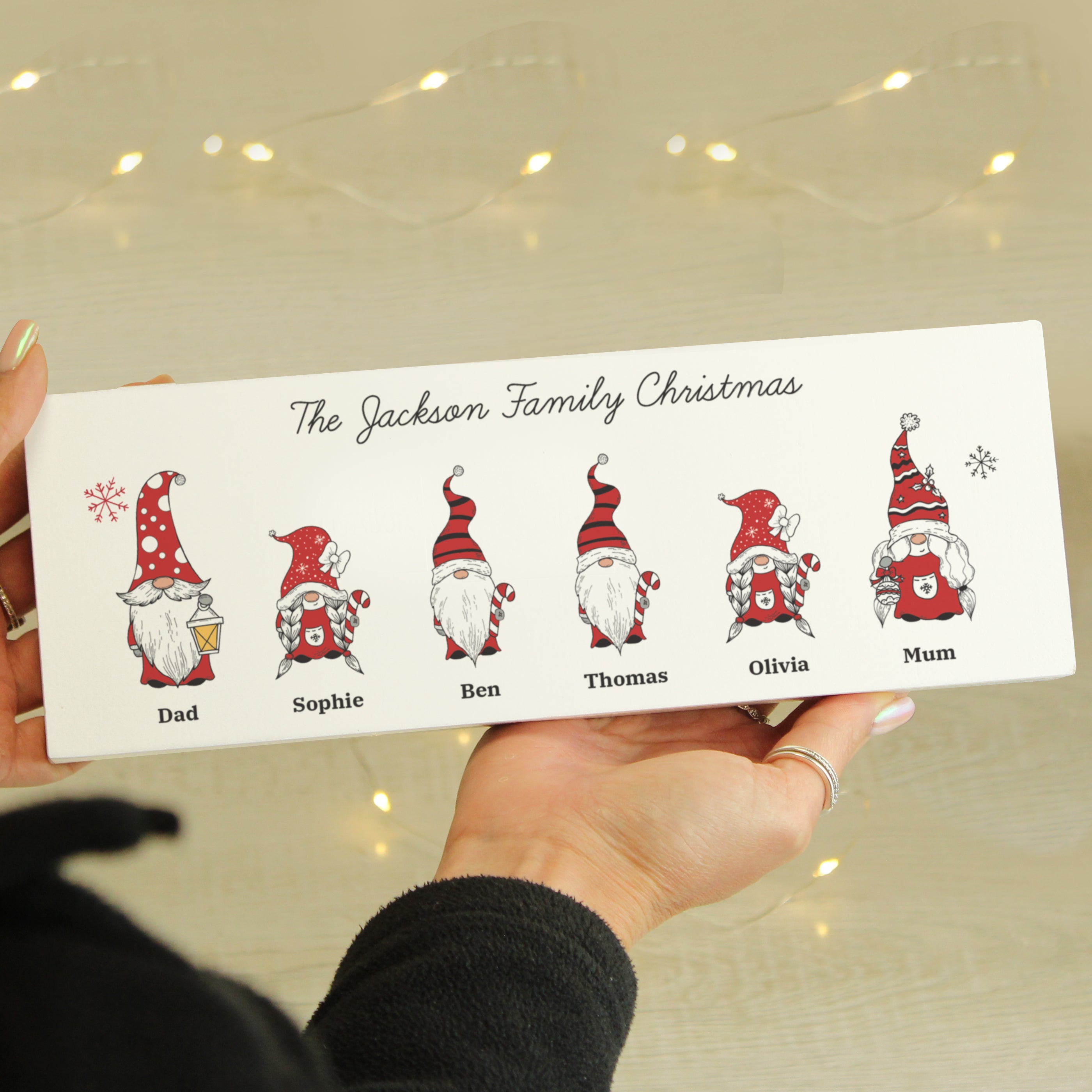 Christmas Decorations Personalised Gonk Family Christmas Wooden Mantel Decoration