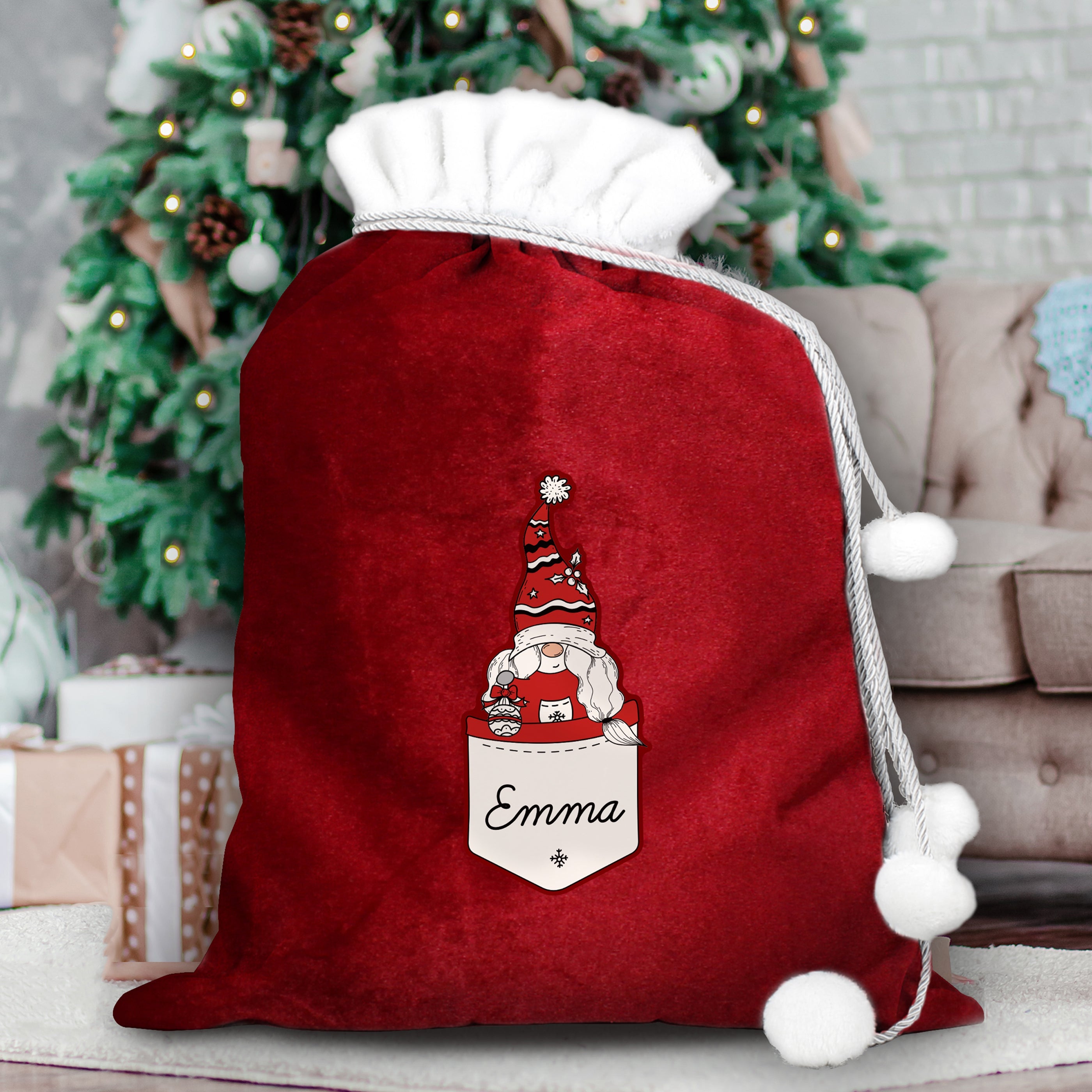 Christmas Decorations Personalised Gonk Family Red Christmas Sack - Female