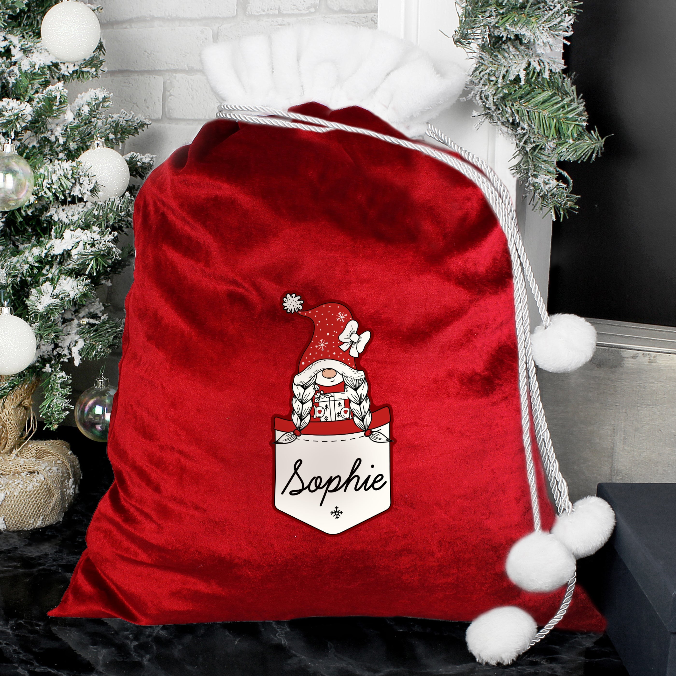 Christmas Decorations Personalised Gonk Family Red Christmas Sack - Girl