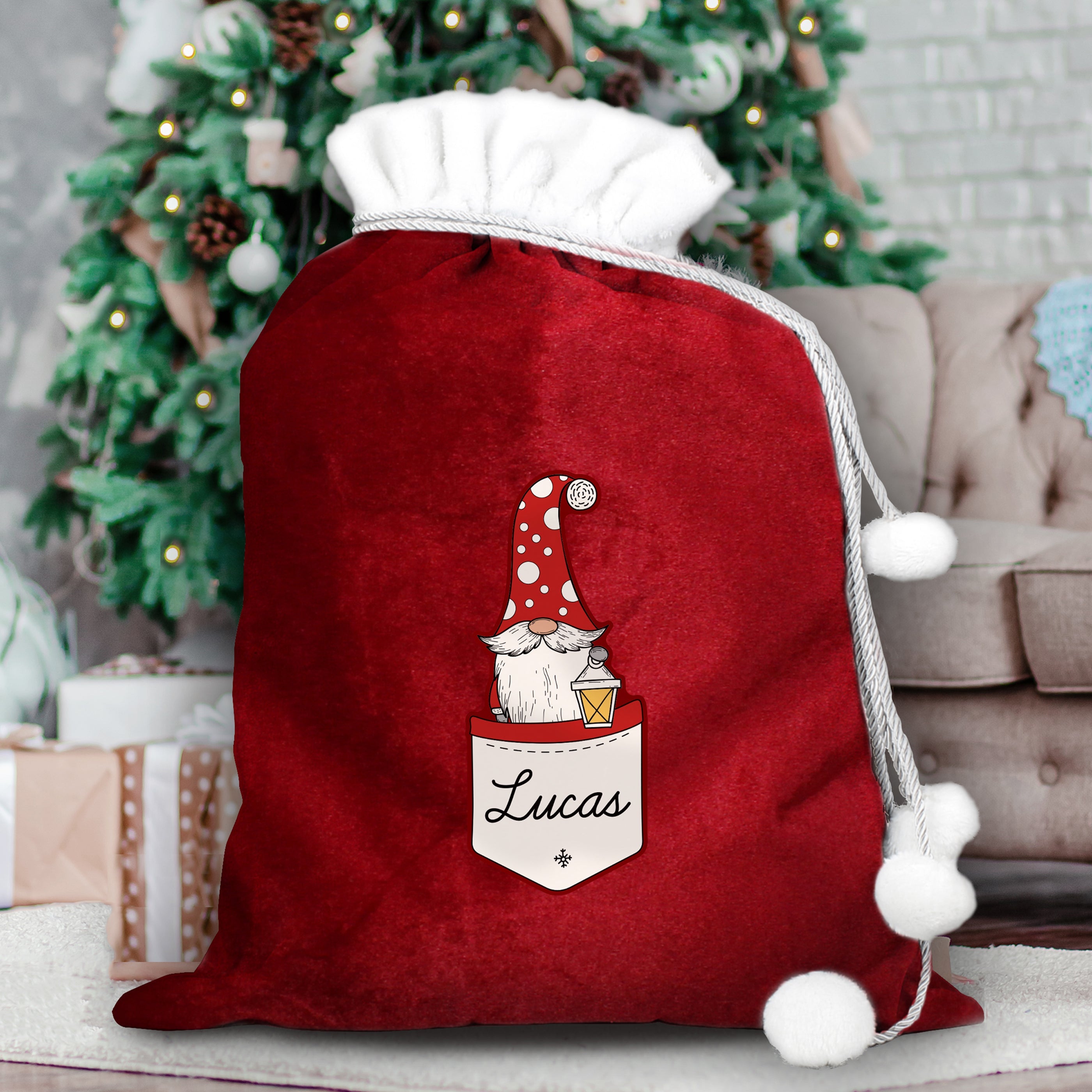 Christmas Decorations Personalised Gonk Family Red Christmas Sack - Male