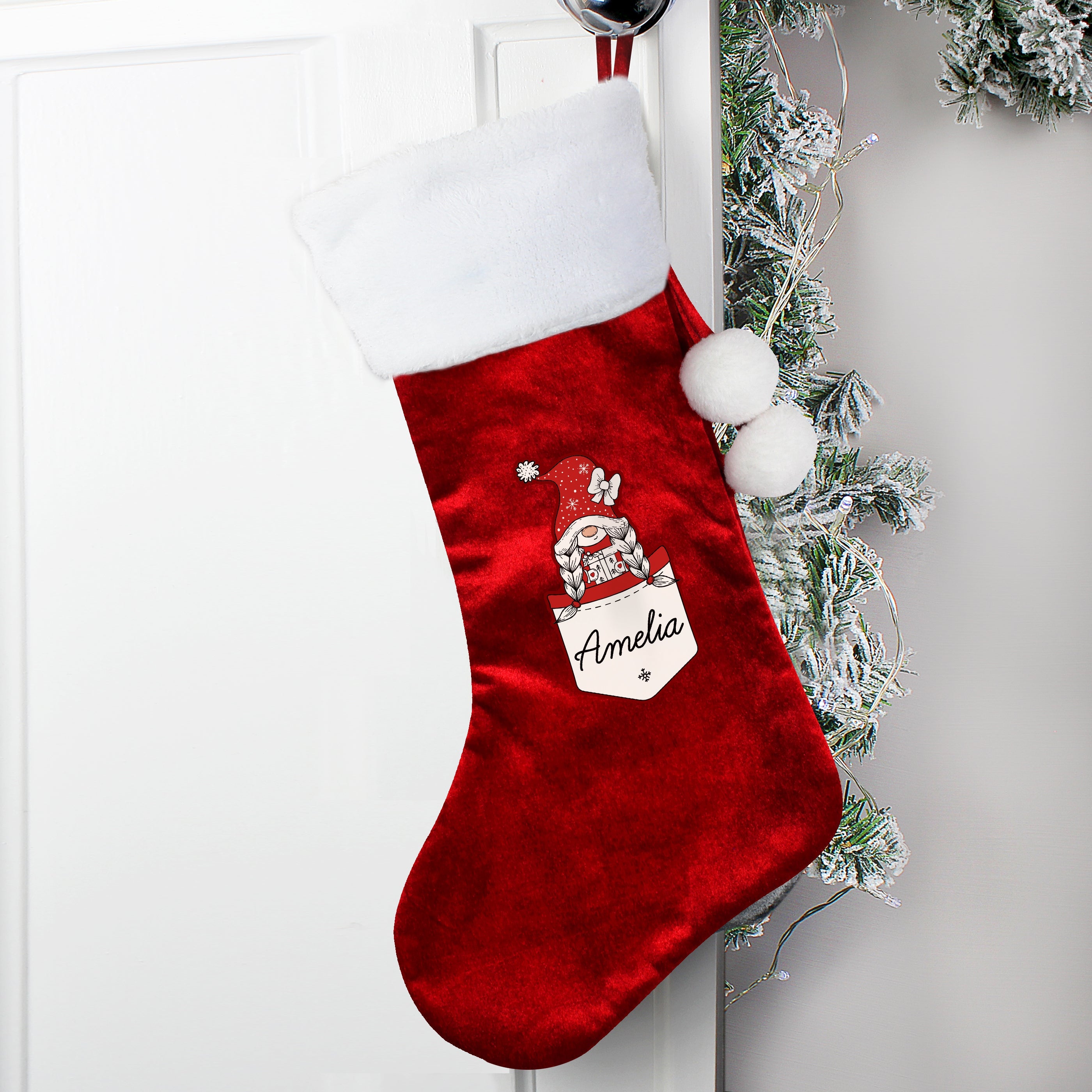 Christmas Decorations Personalised Gonk Family Red Christmas Stocking- Girl