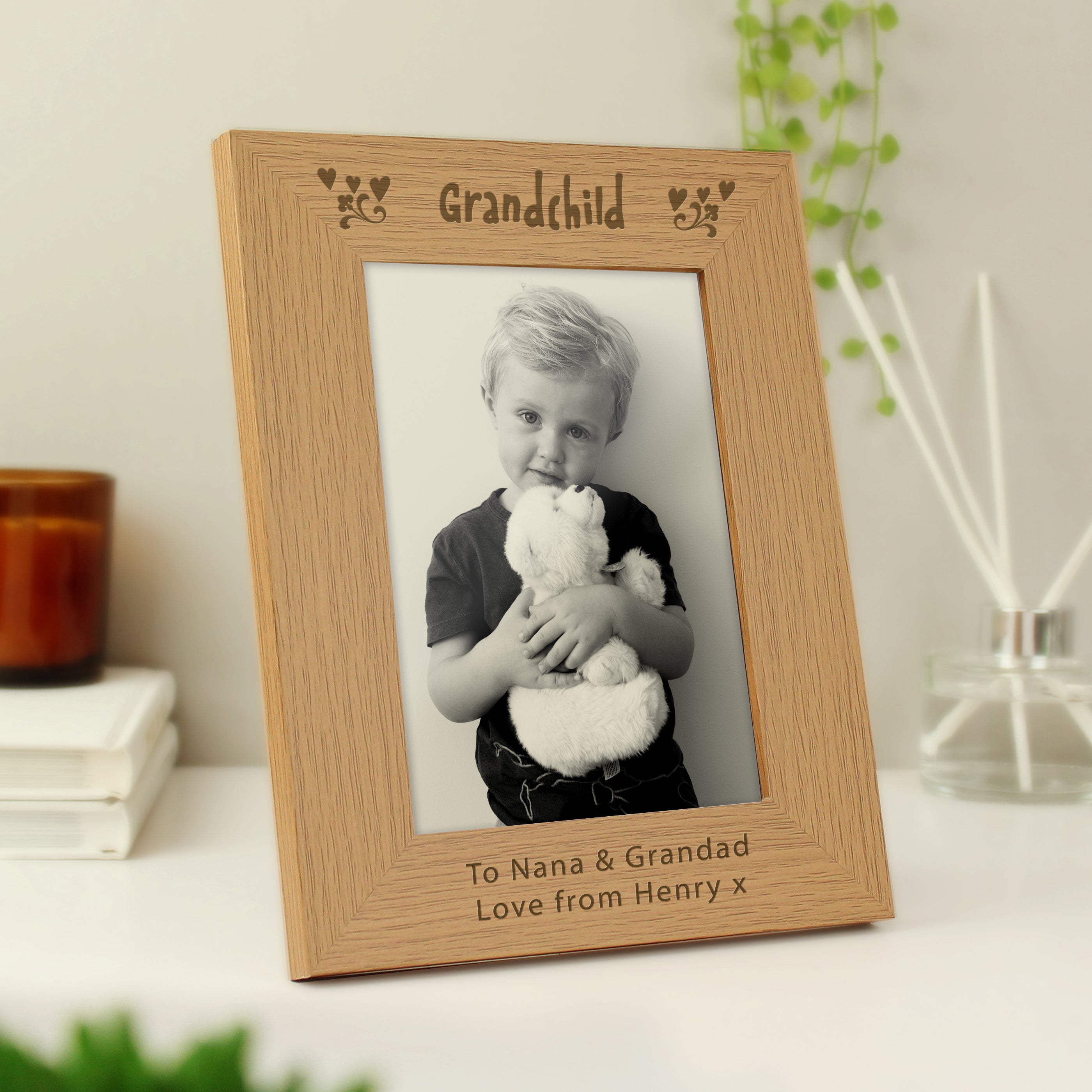 Photo Frames, Albums and Guestbooks Personalised Grandchild 5x7 Oak Finish Photo Frame